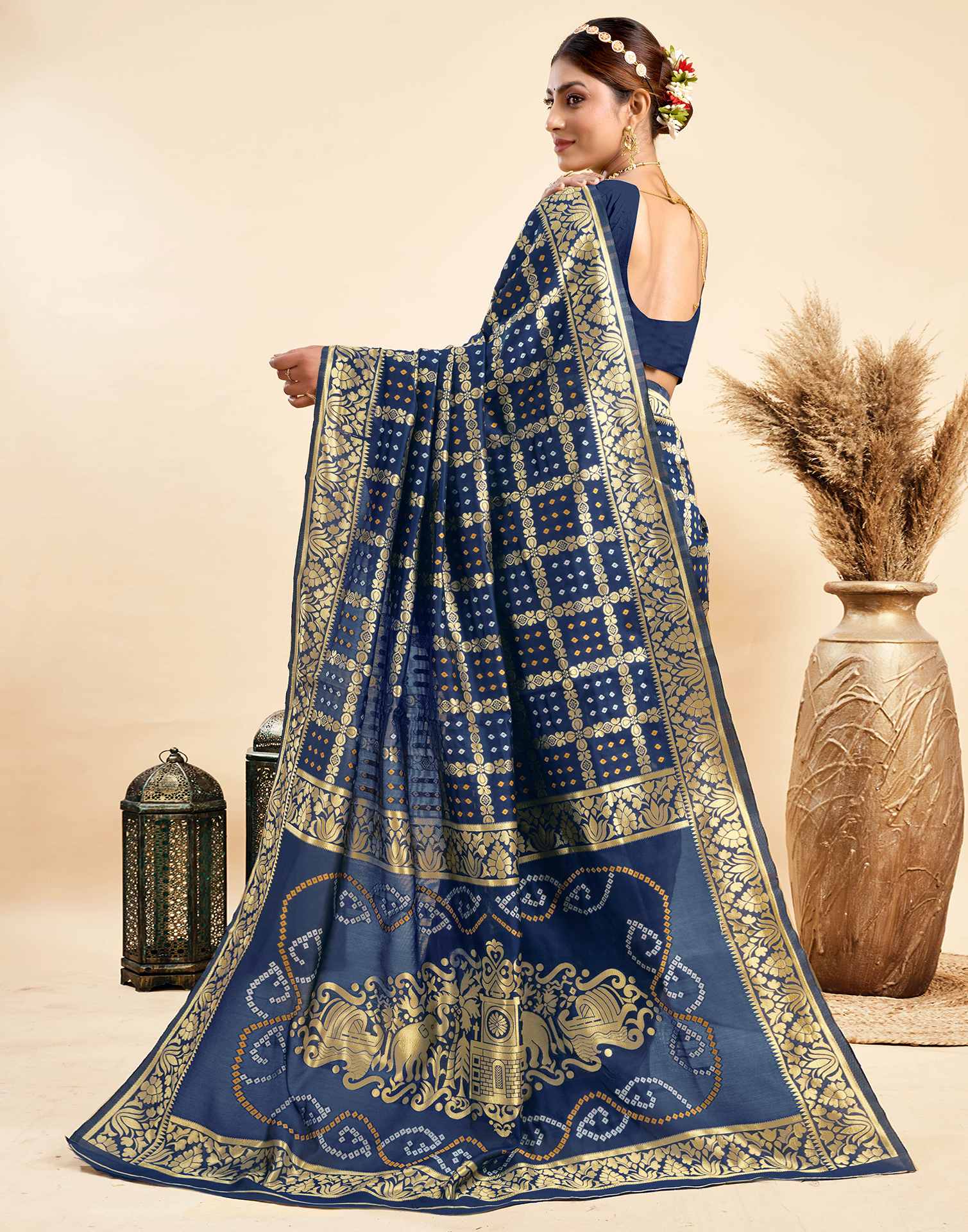 Dark Blue Silk Woven Banarasi Saree