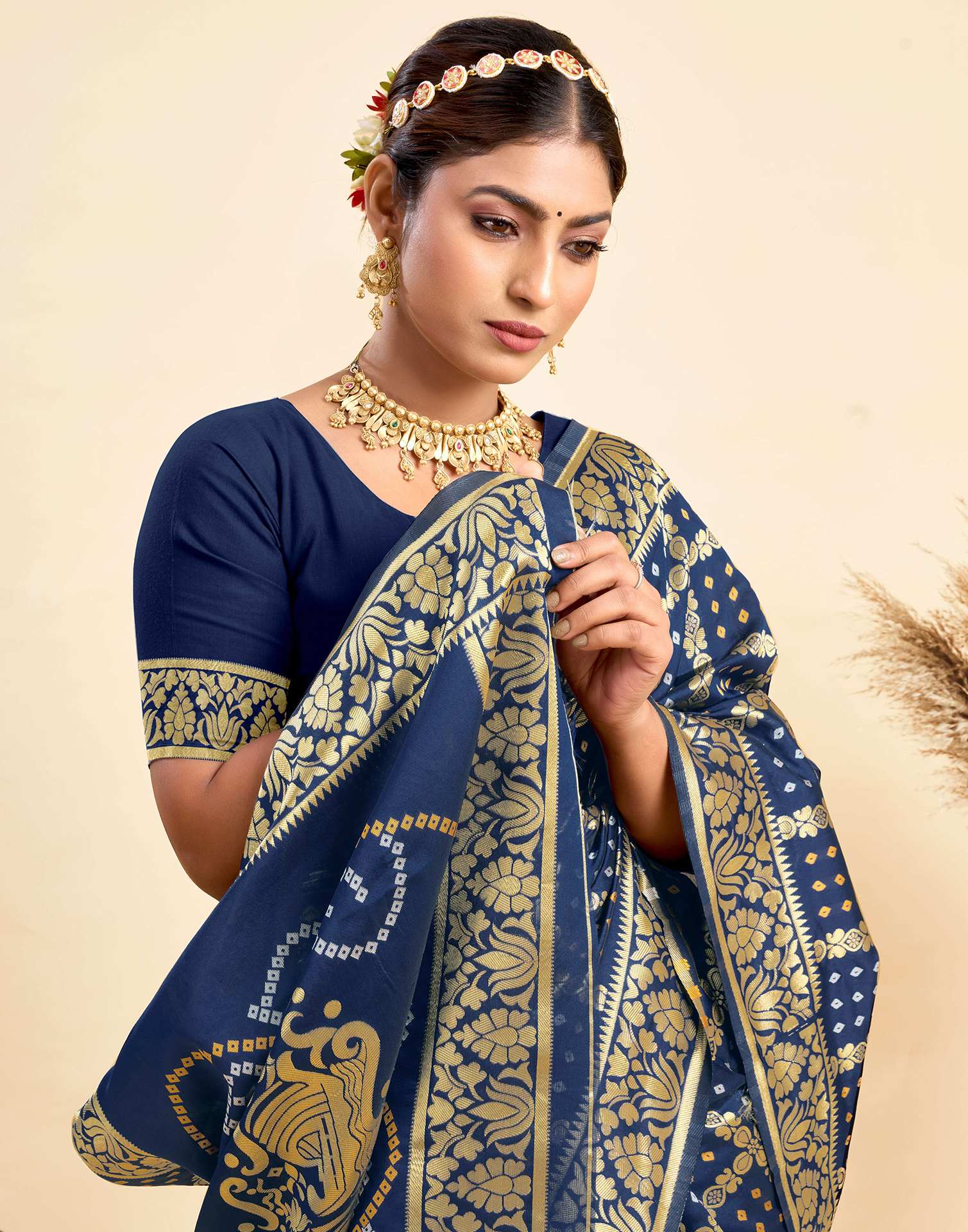 Dark Blue Silk Woven Banarasi Saree