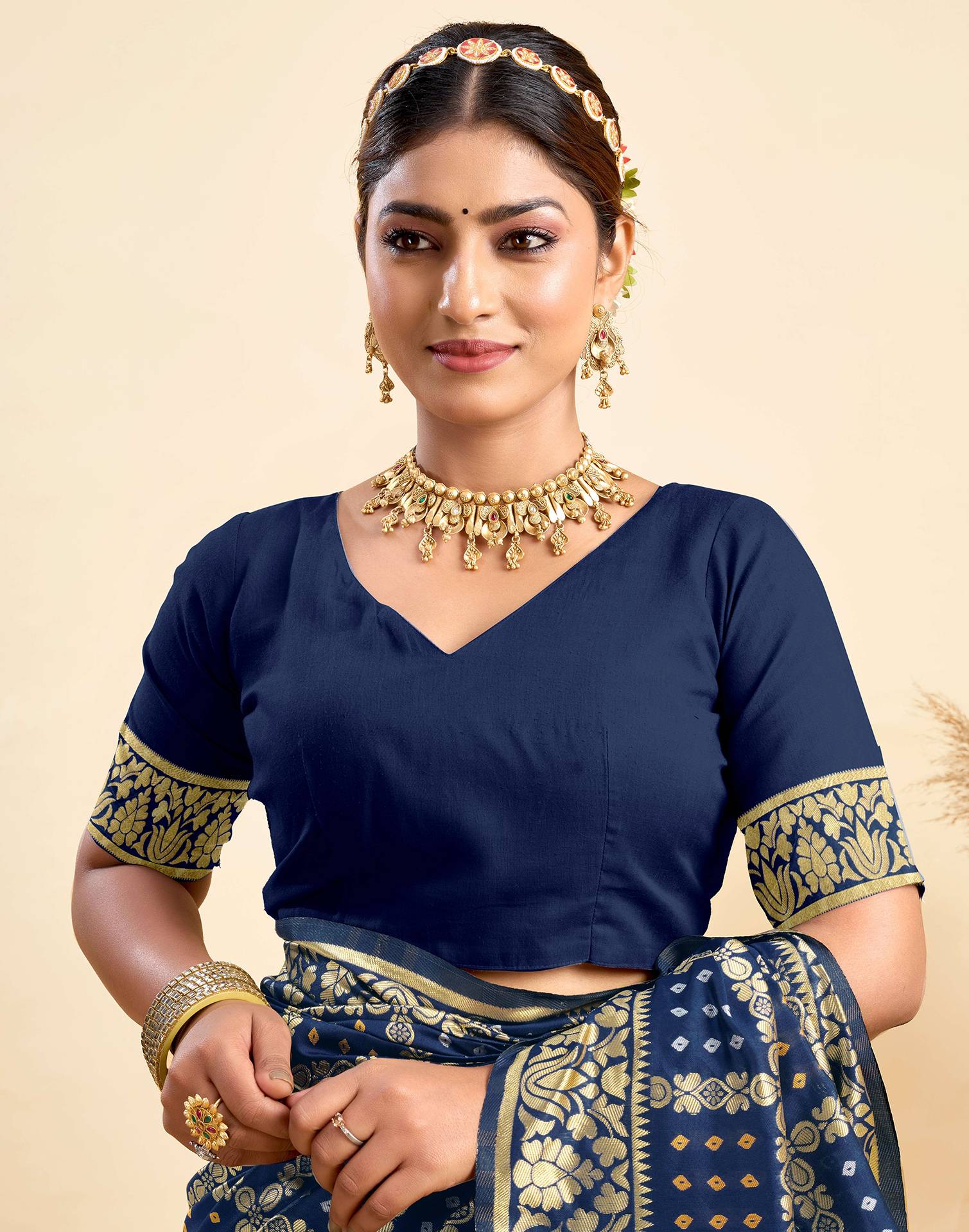 Dark Blue Silk Woven Banarasi Saree