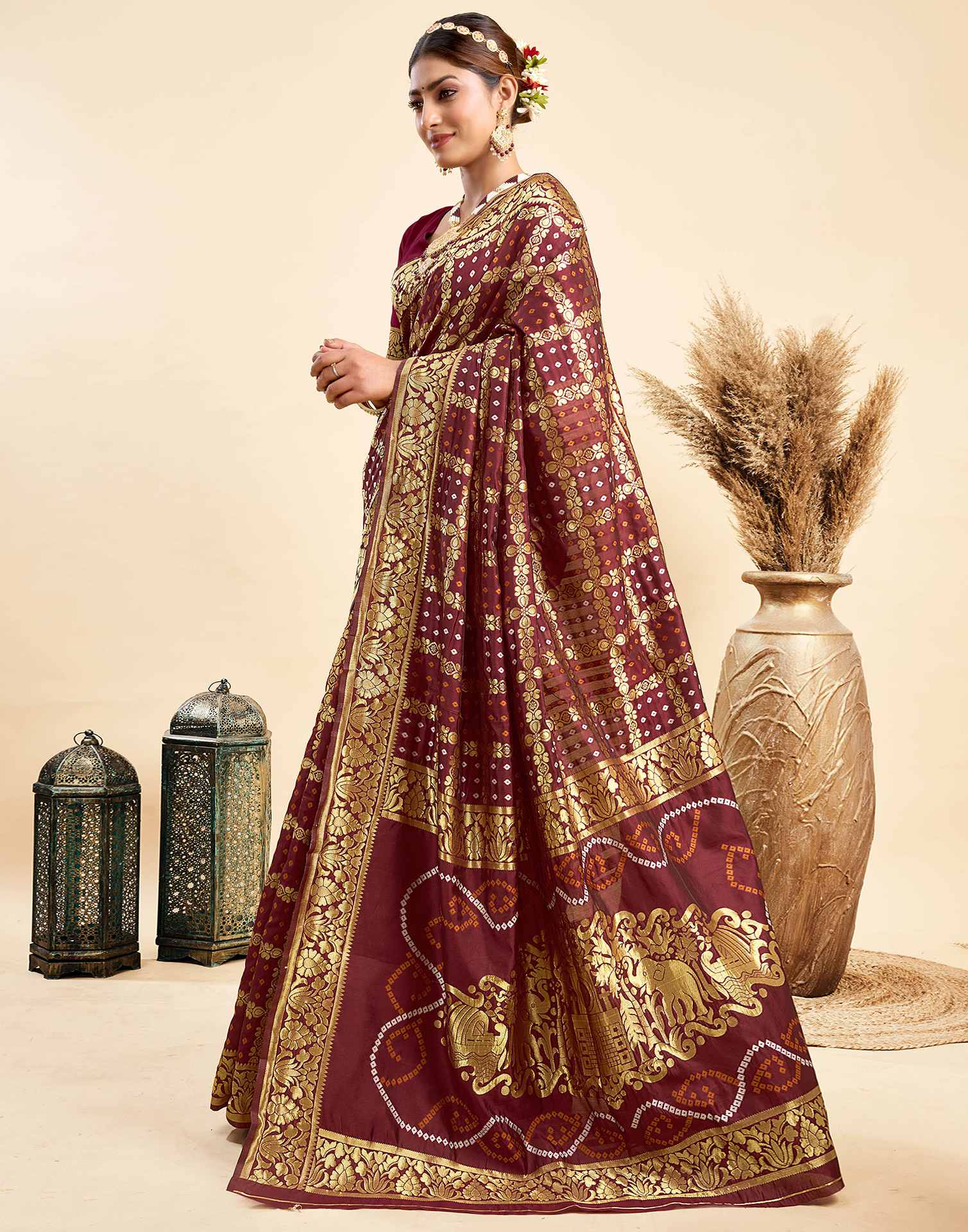 Maroon Silk Woven Banarasi Saree