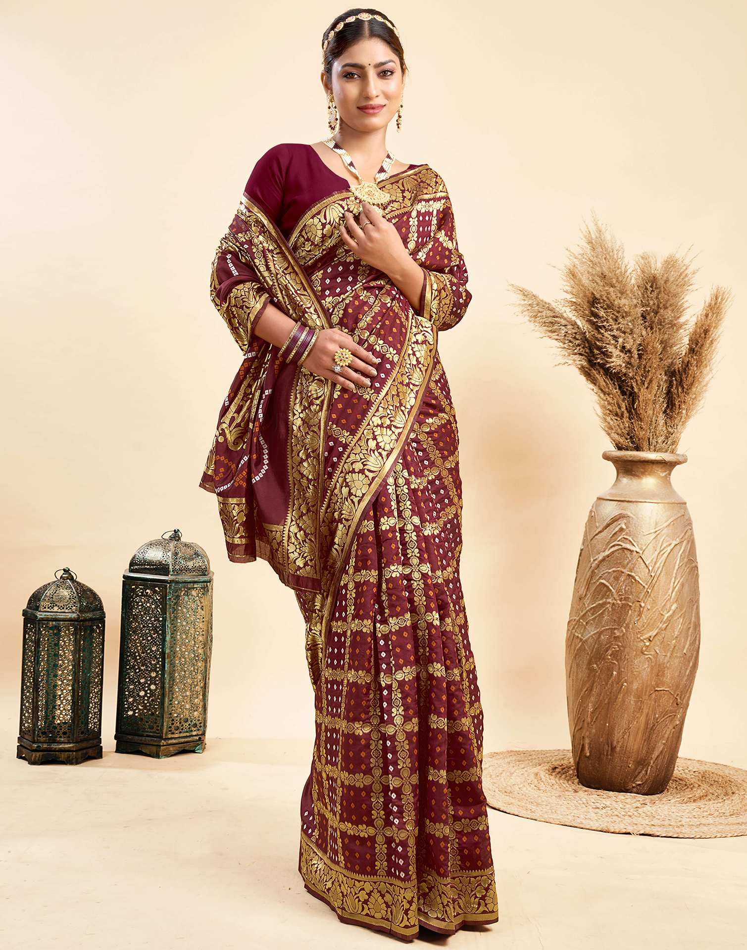 Maroon Silk Woven Banarasi Saree