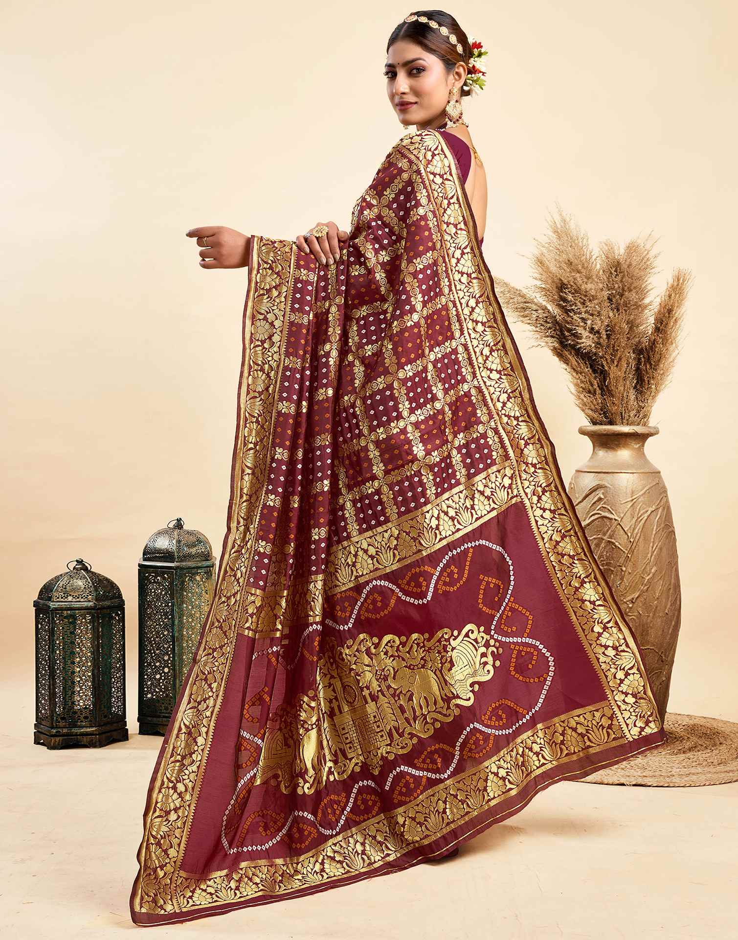 Maroon Silk Woven Banarasi Saree
