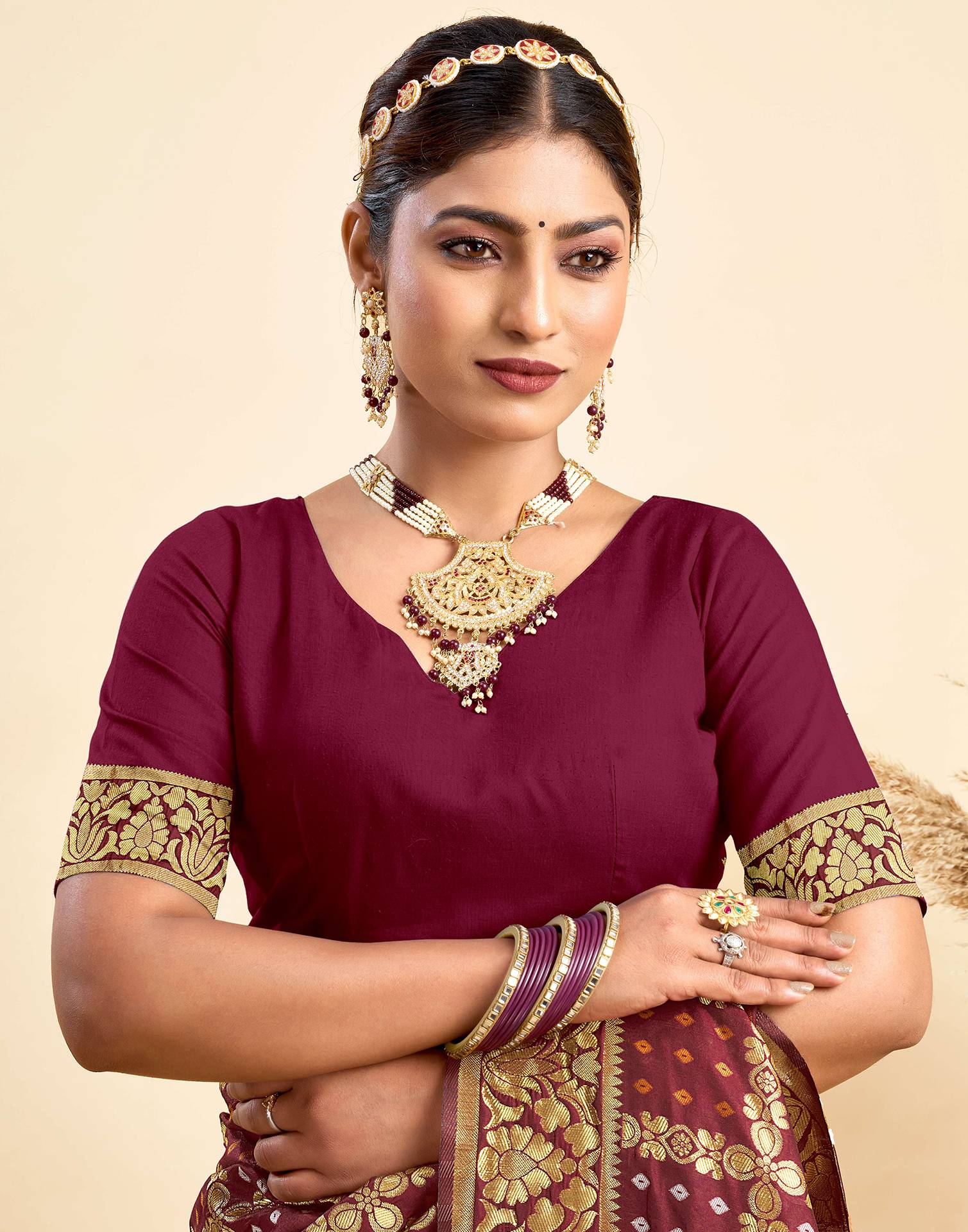 Maroon Silk Woven Banarasi Saree
