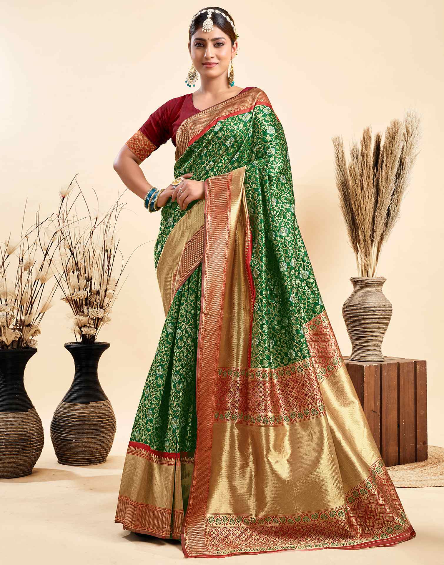 Green Silk Woven Banarasi Saree