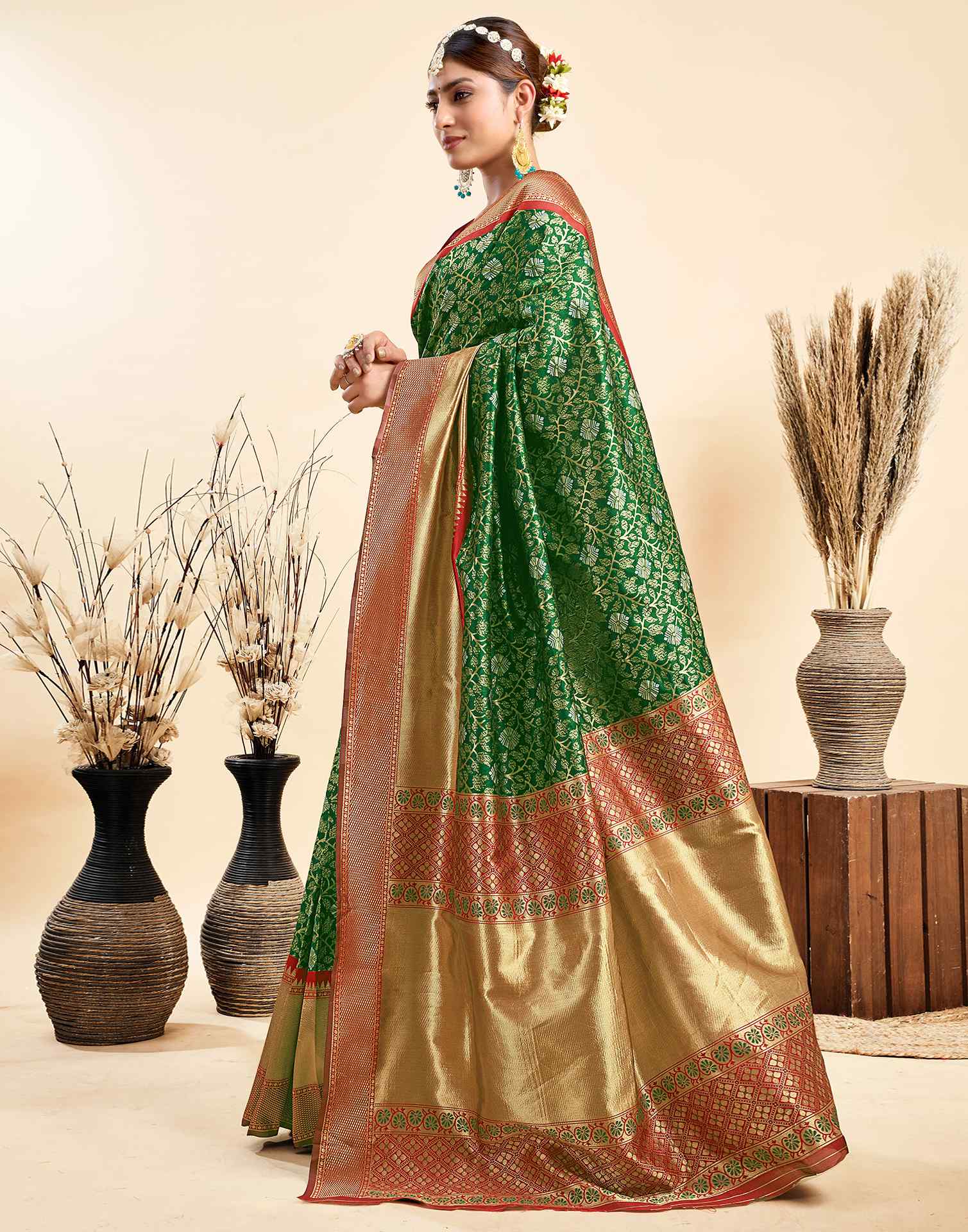 Green Silk Woven Banarasi Saree