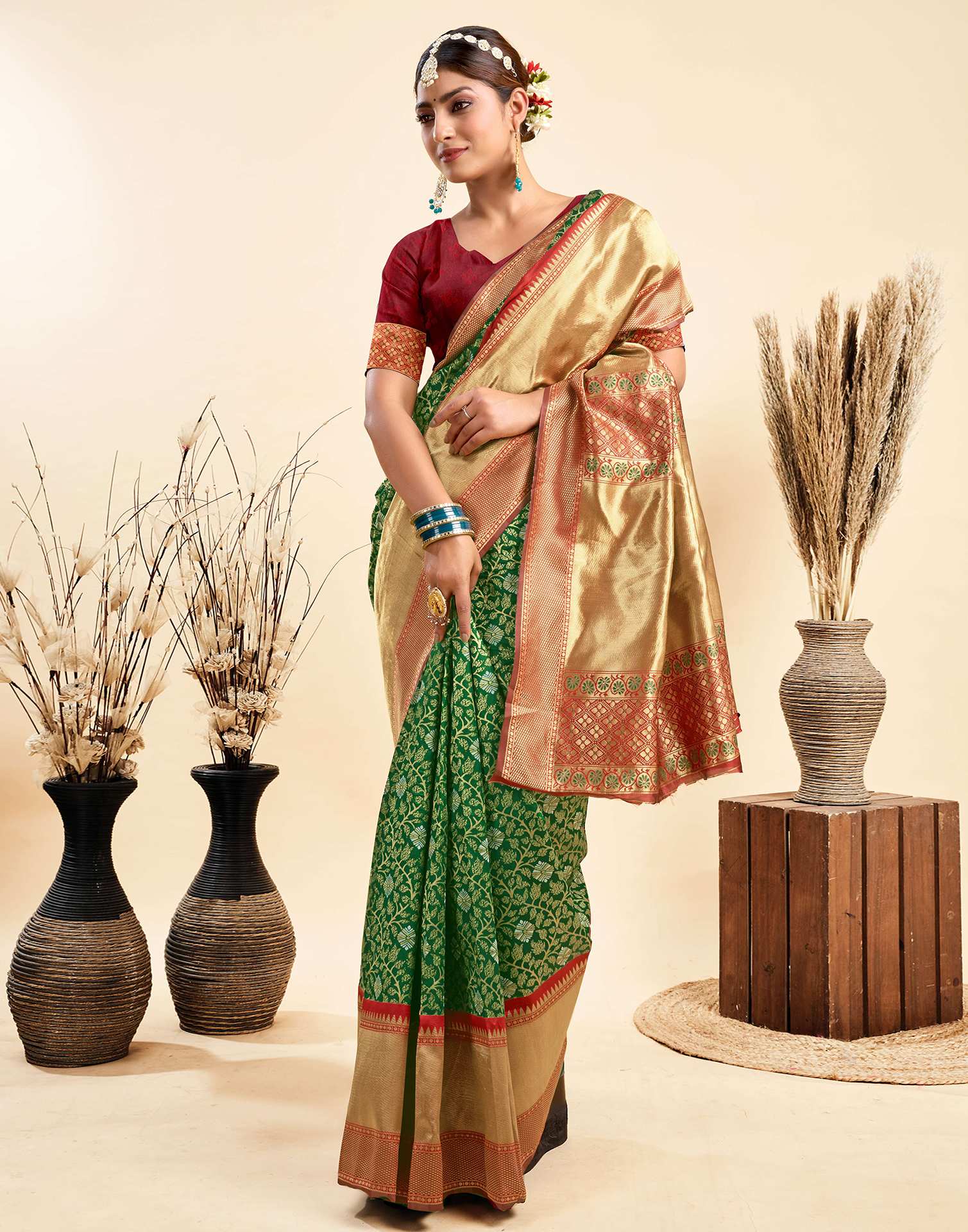 Green Silk Woven Banarasi Saree