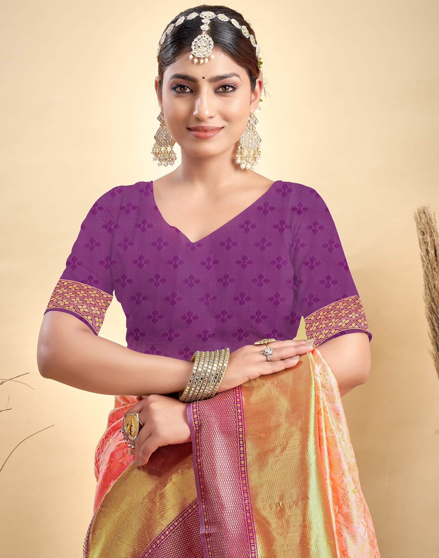 Light Orange Silk Woven Saree