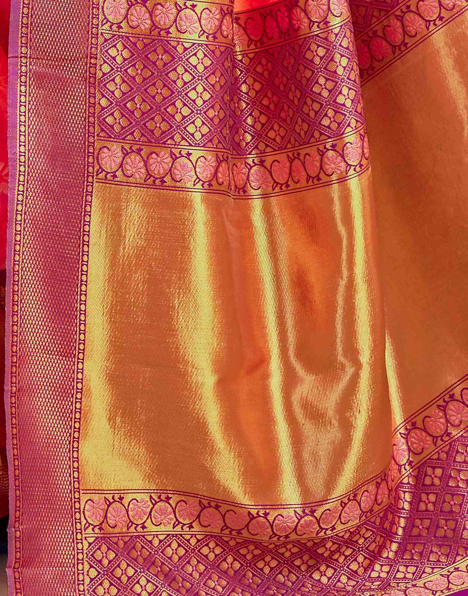 Light Orange Silk Woven Saree