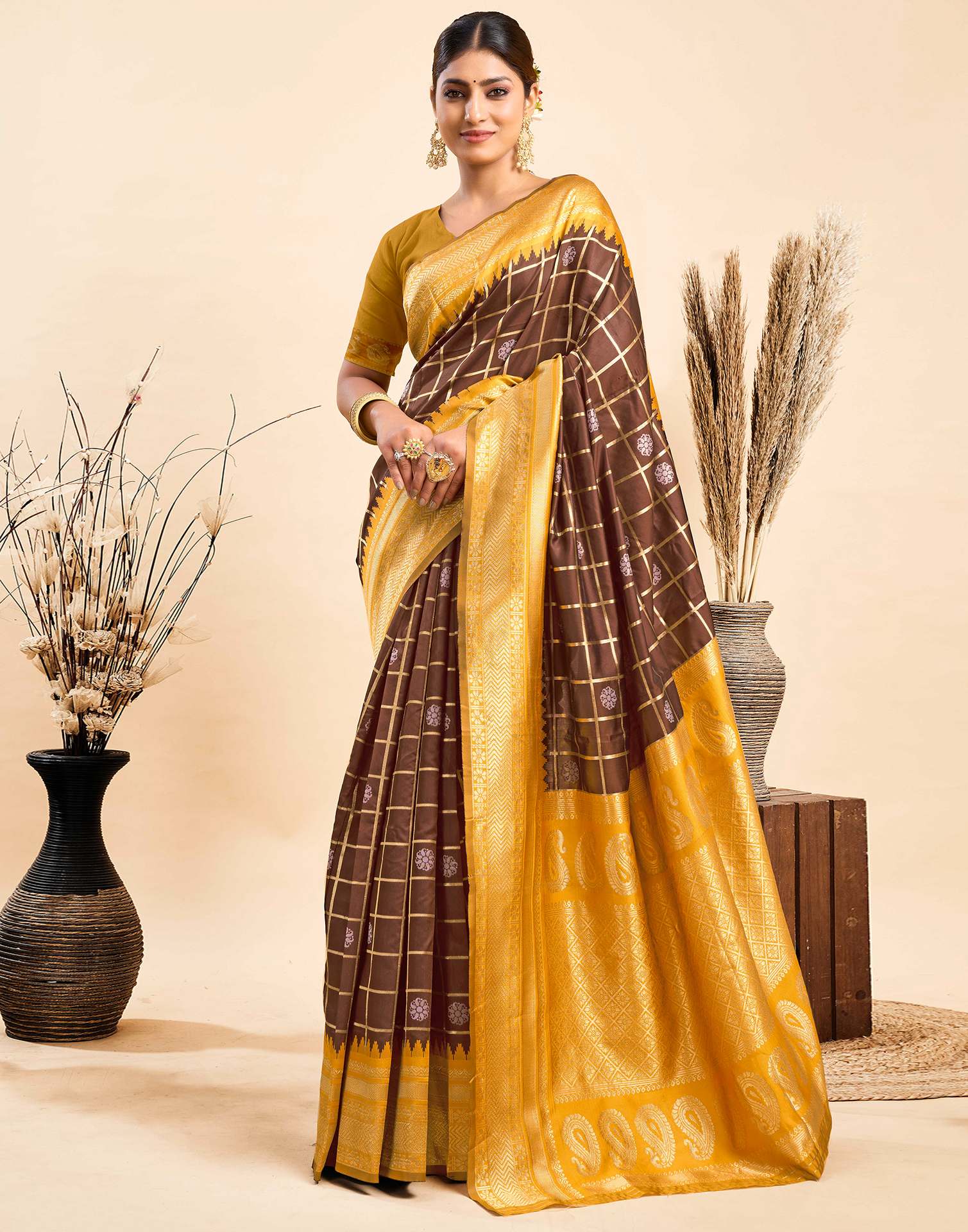 Brown Silk Woven Kanjivaram Saree