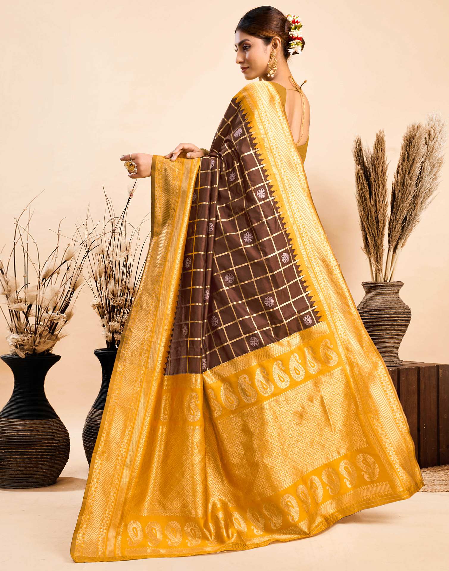 Brown Silk Woven Kanjivaram Saree