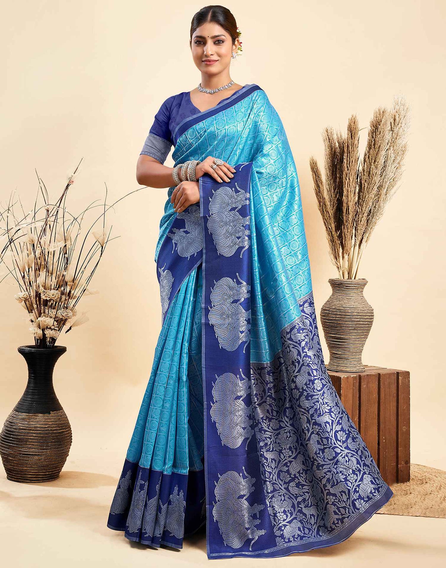 Blue Silk Woven Kanjivaram Saree