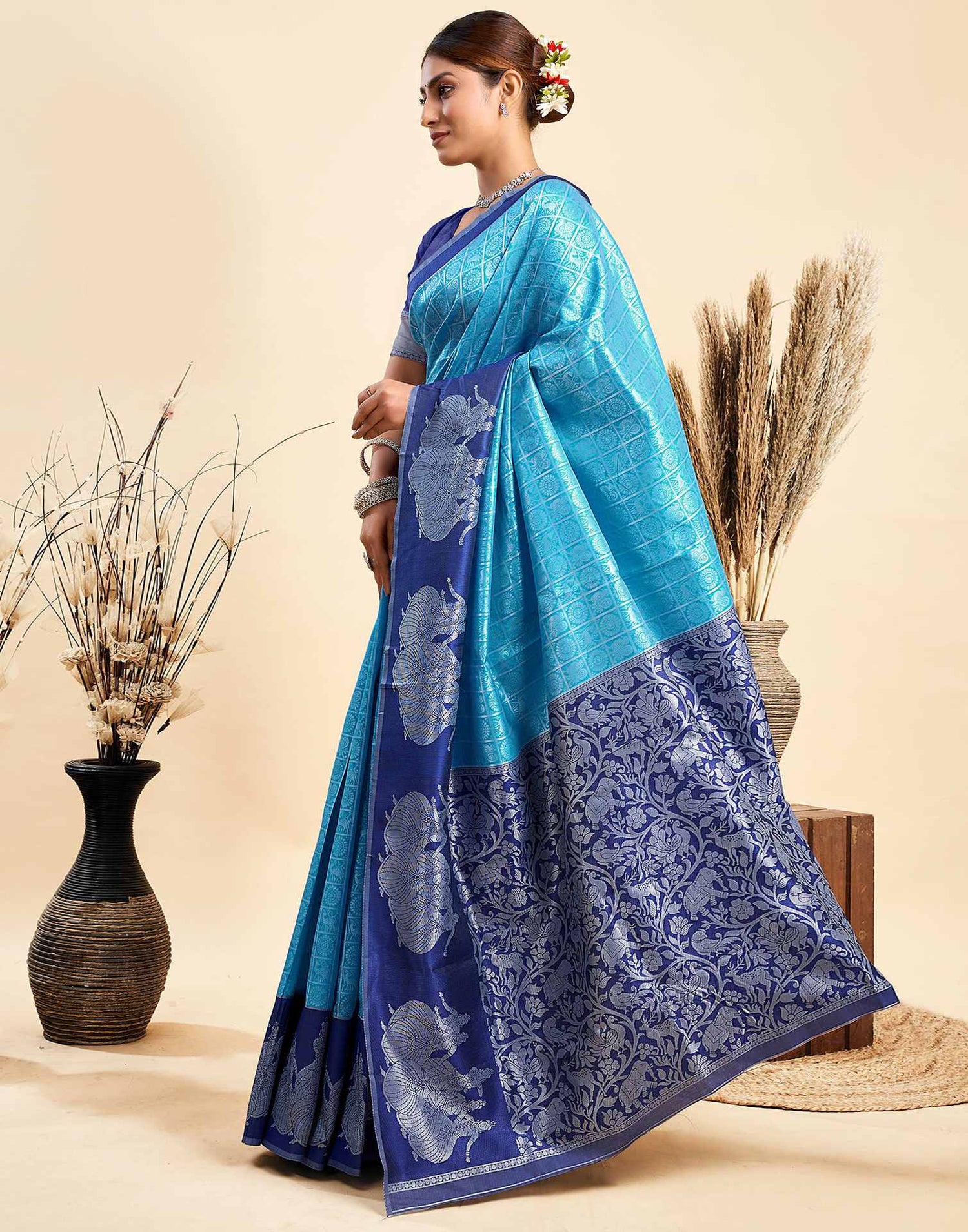 Blue Silk Woven Kanjivaram Saree