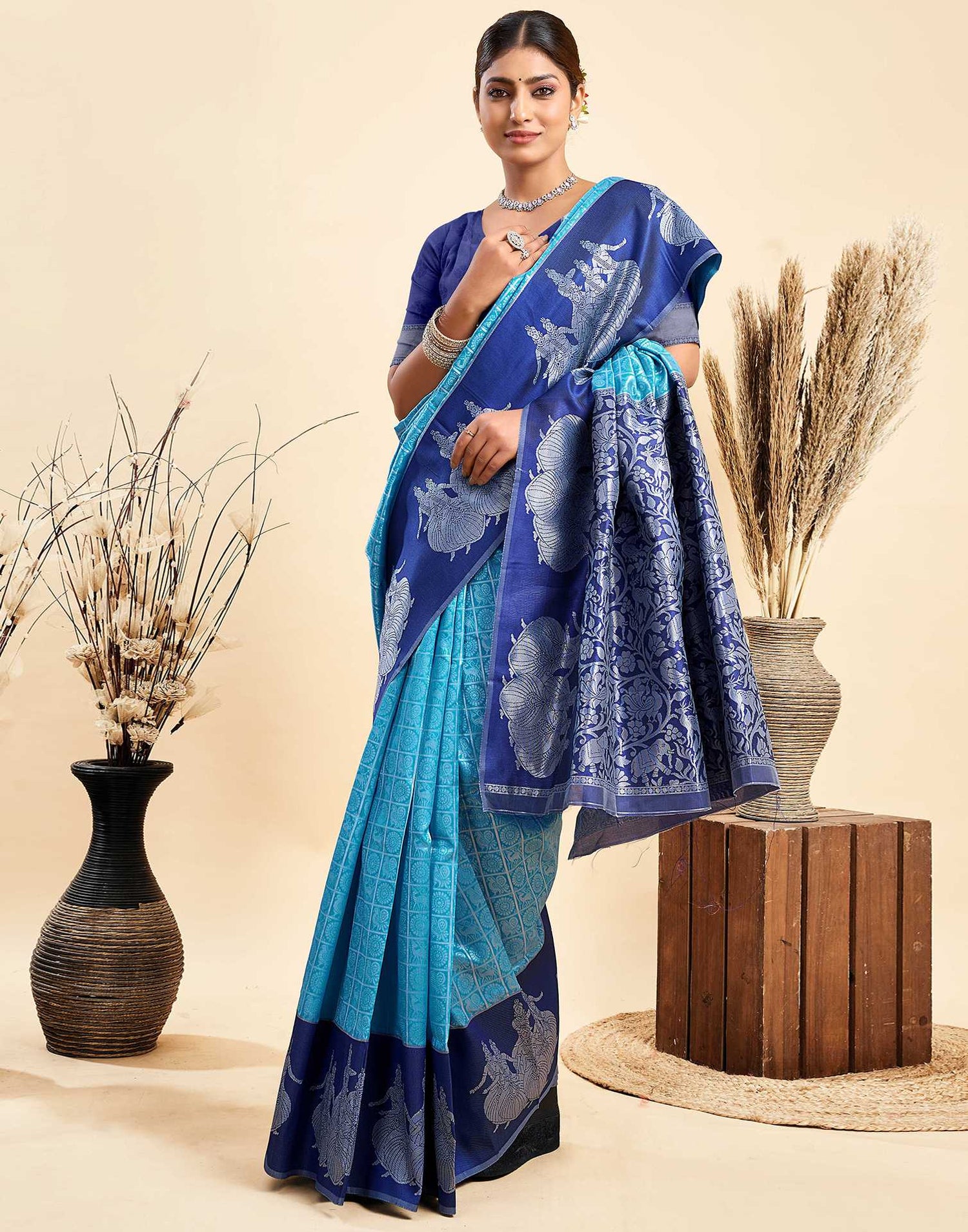 Blue Silk Woven Kanjivaram Saree