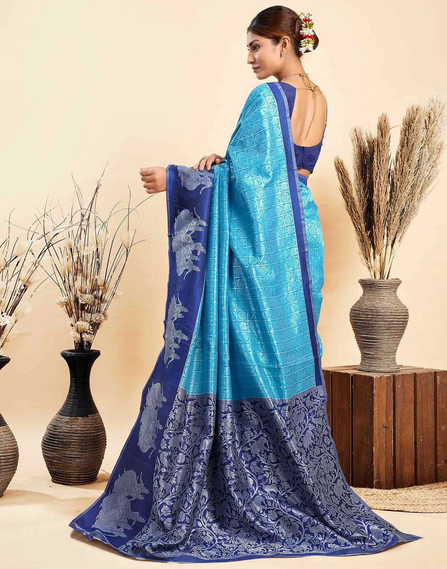 Blue Silk Woven Kanjivaram Saree
