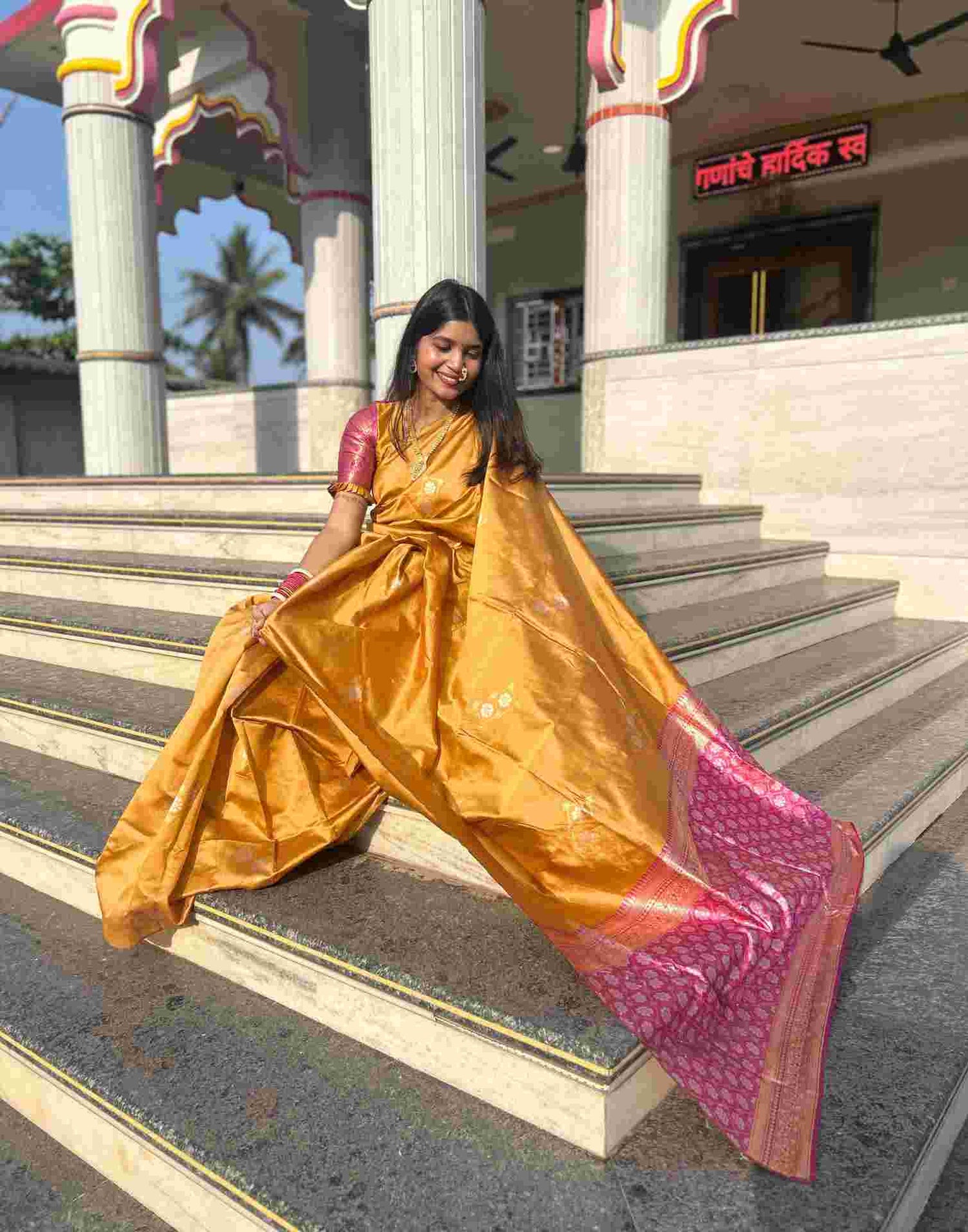 Mustard Yellow Silk Woven Saree