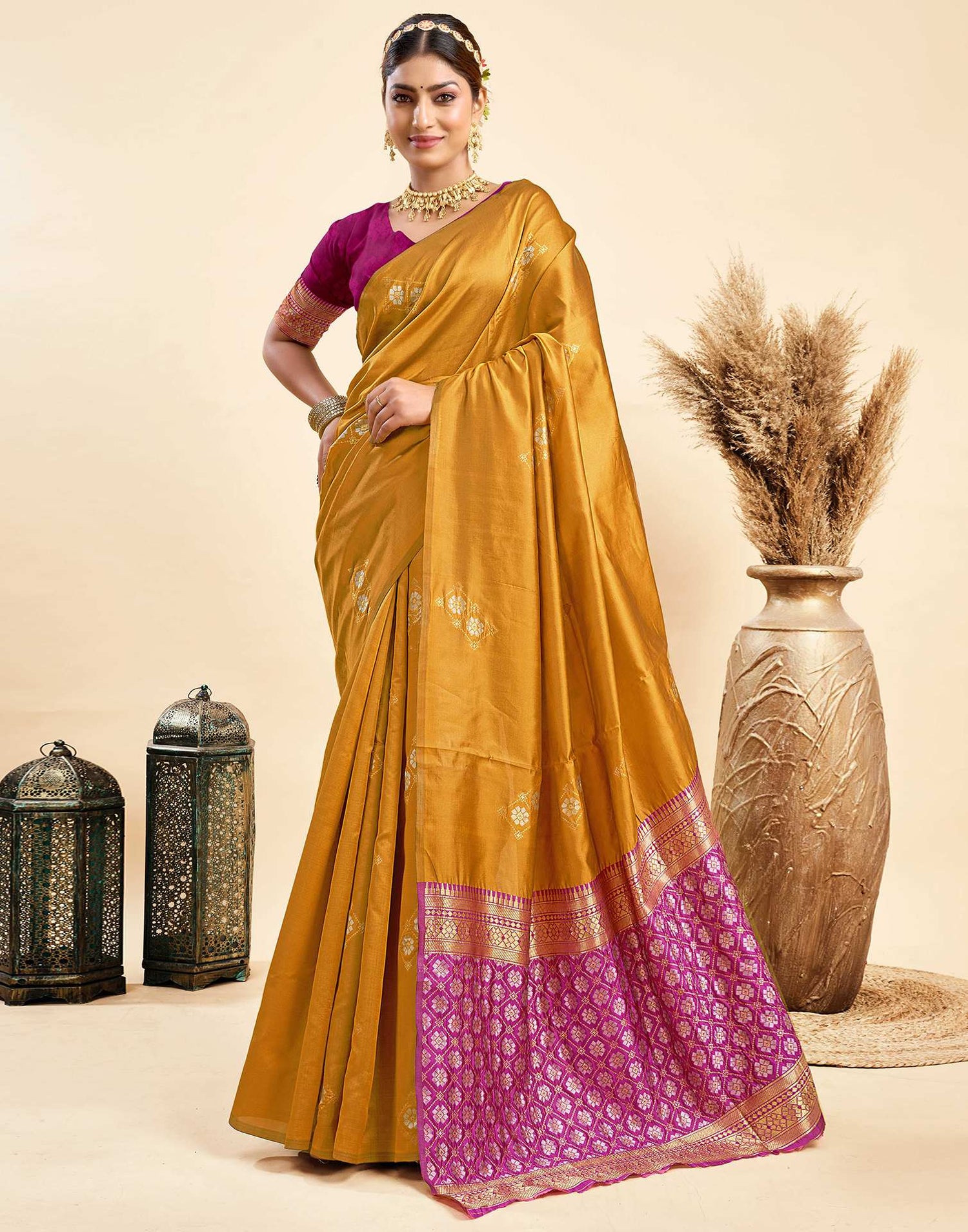 Mustard Yellow Silk Woven Saree