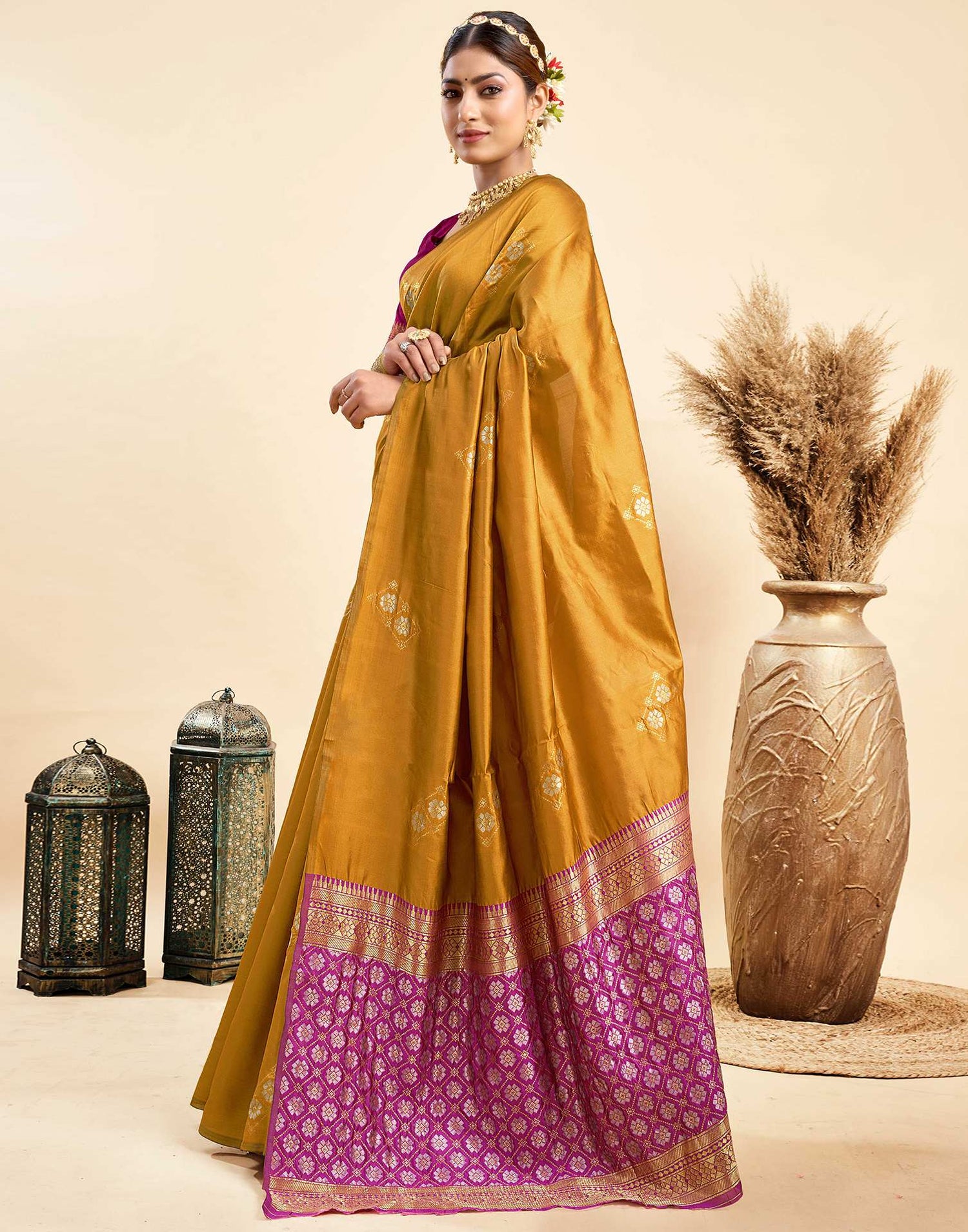 Mustard Yellow Silk Woven Saree