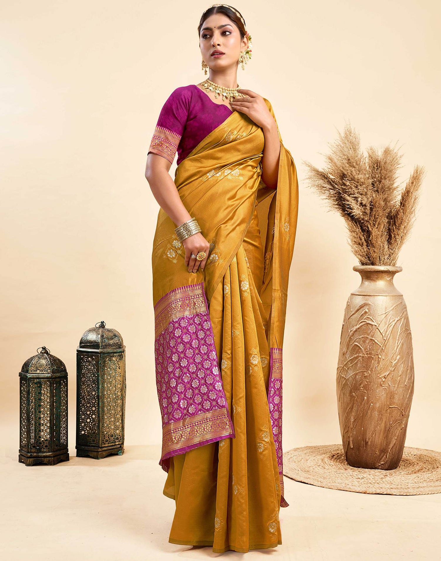 Mustard Yellow Silk Woven Saree