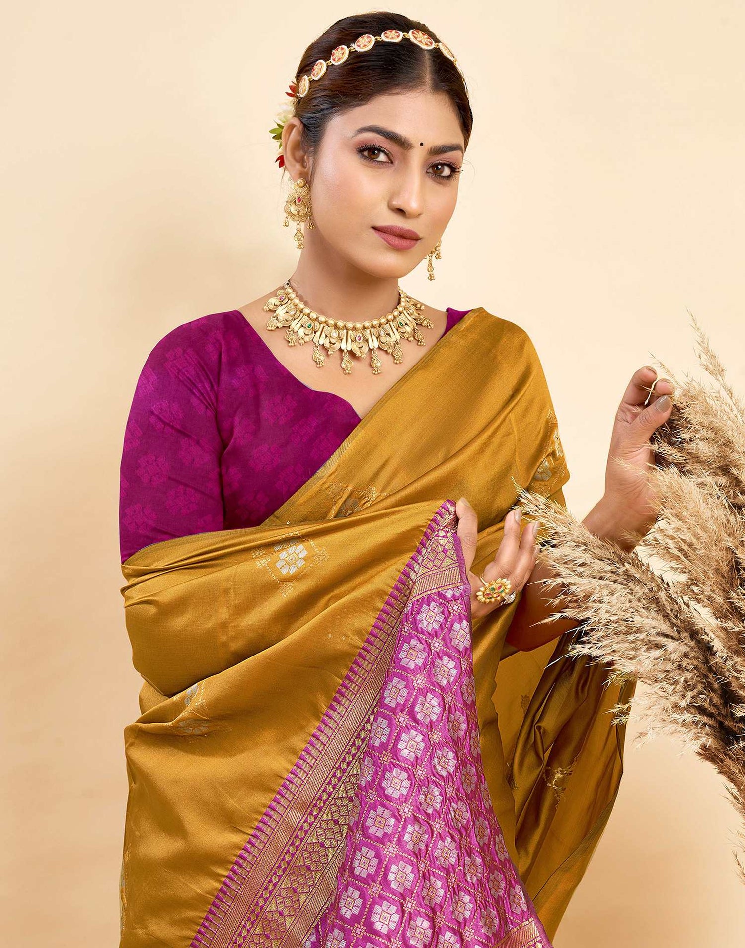 Mustard Yellow Silk Woven Saree