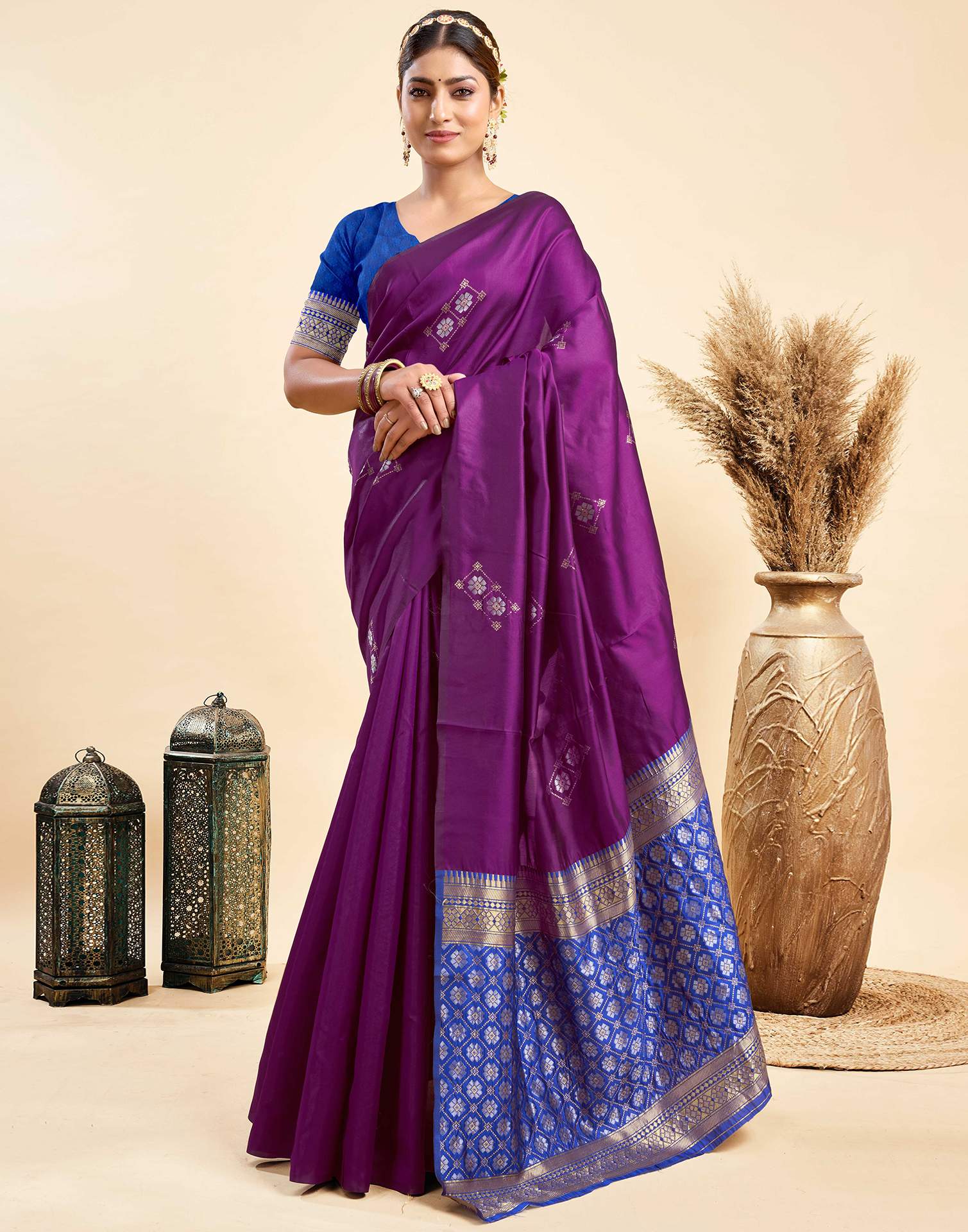 Dark Purple Silk Woven Saree