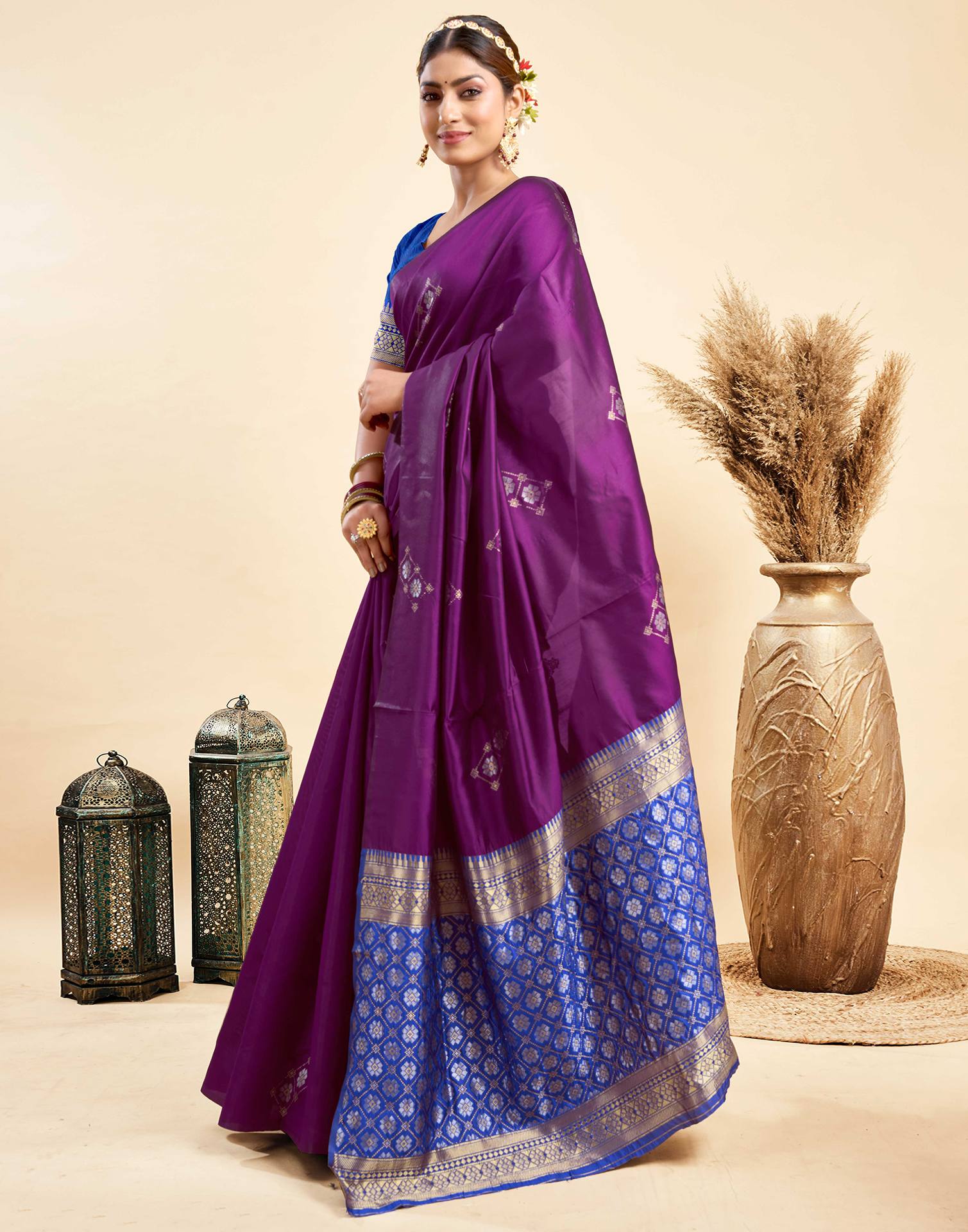 Dark Purple Silk Woven Saree
