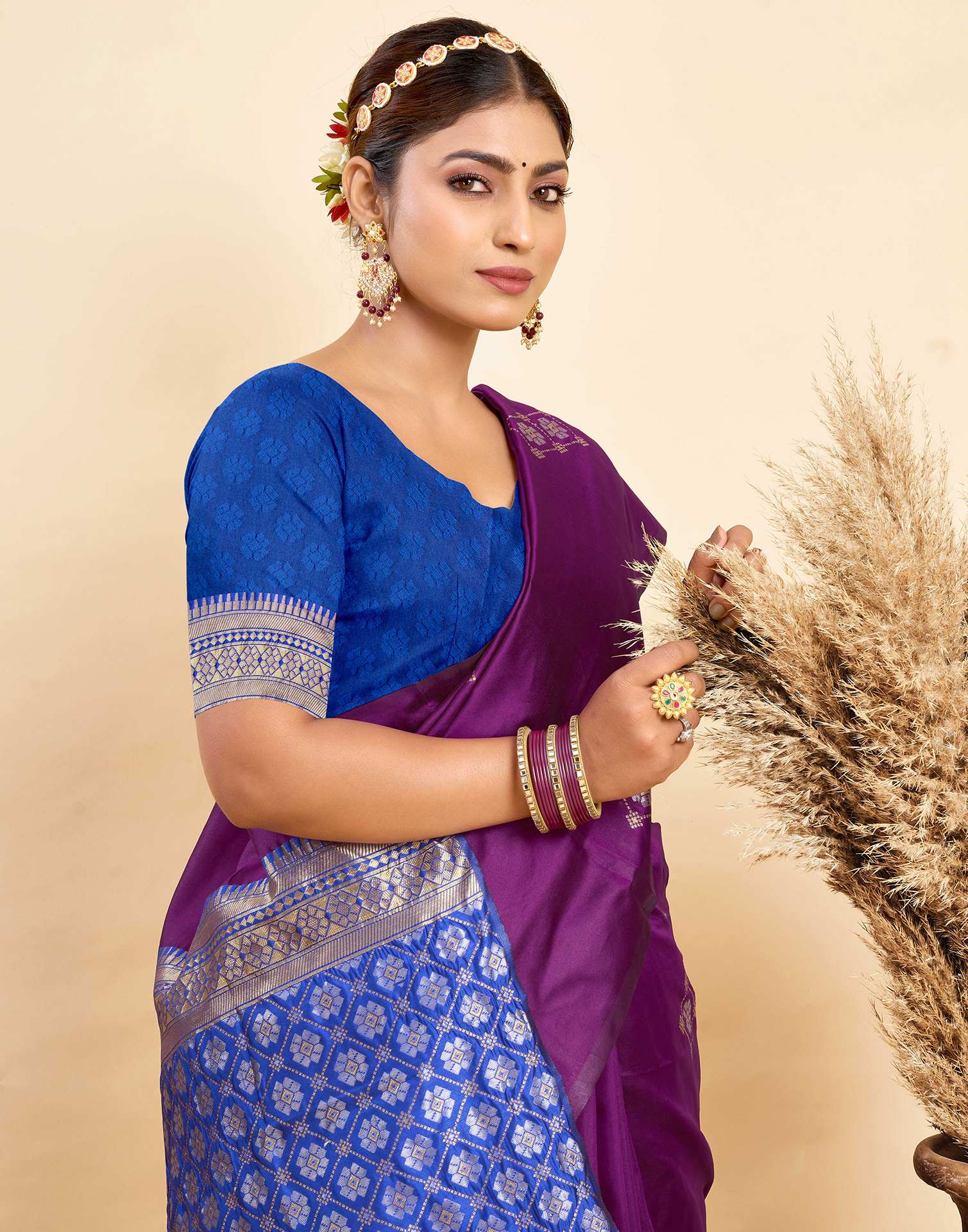Dark Purple Silk Woven Saree
