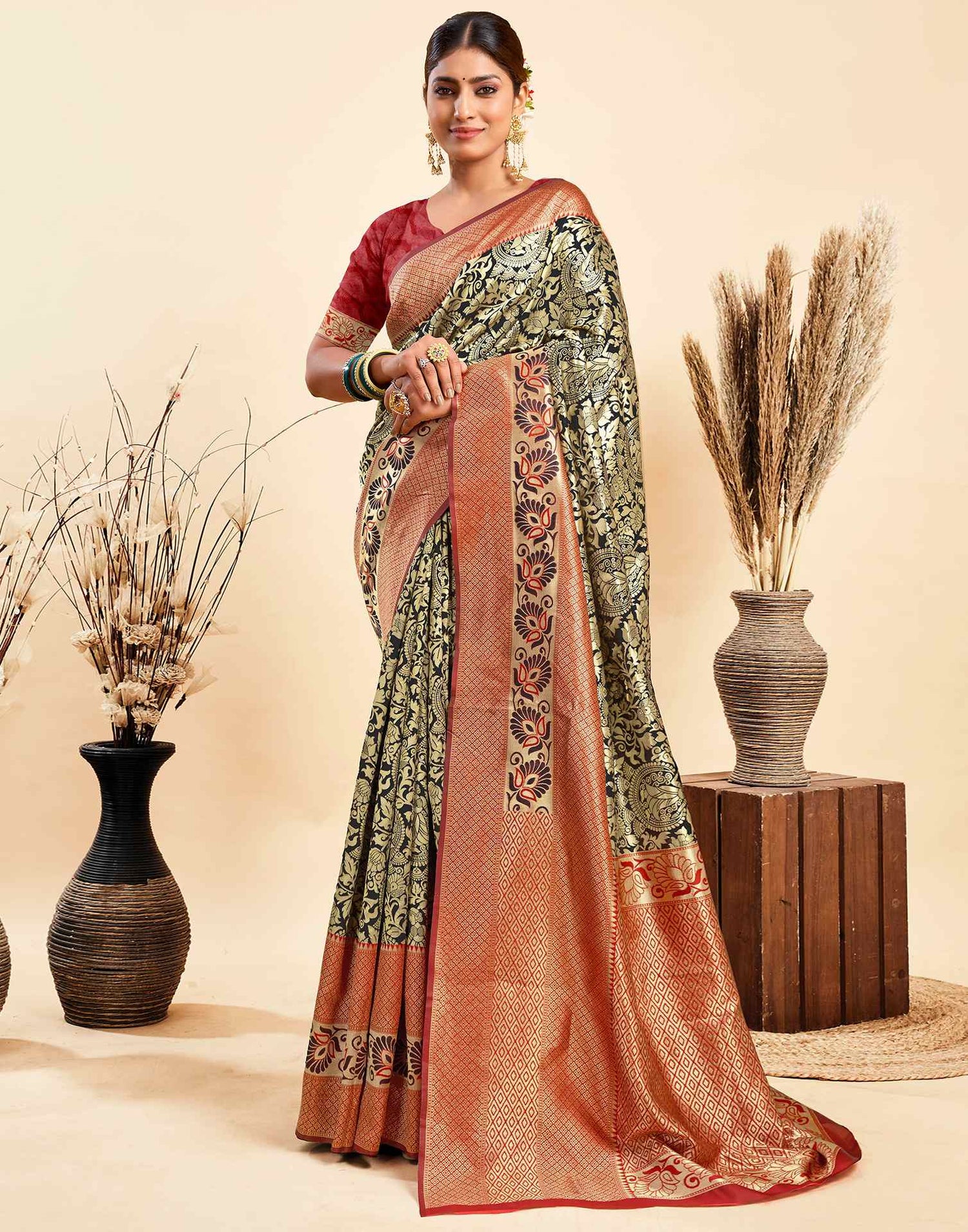 Black Silk Woven Banarasi Saree