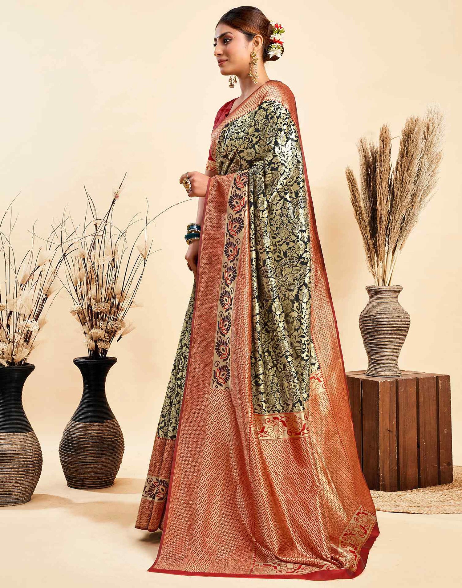 Black Silk Woven Banarasi Saree