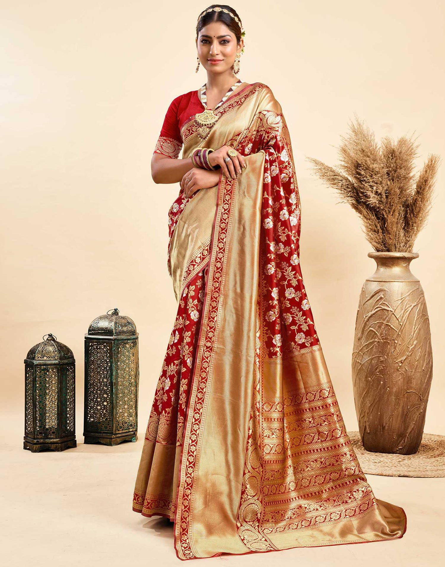 Red Silk Woven Banarasi Saree