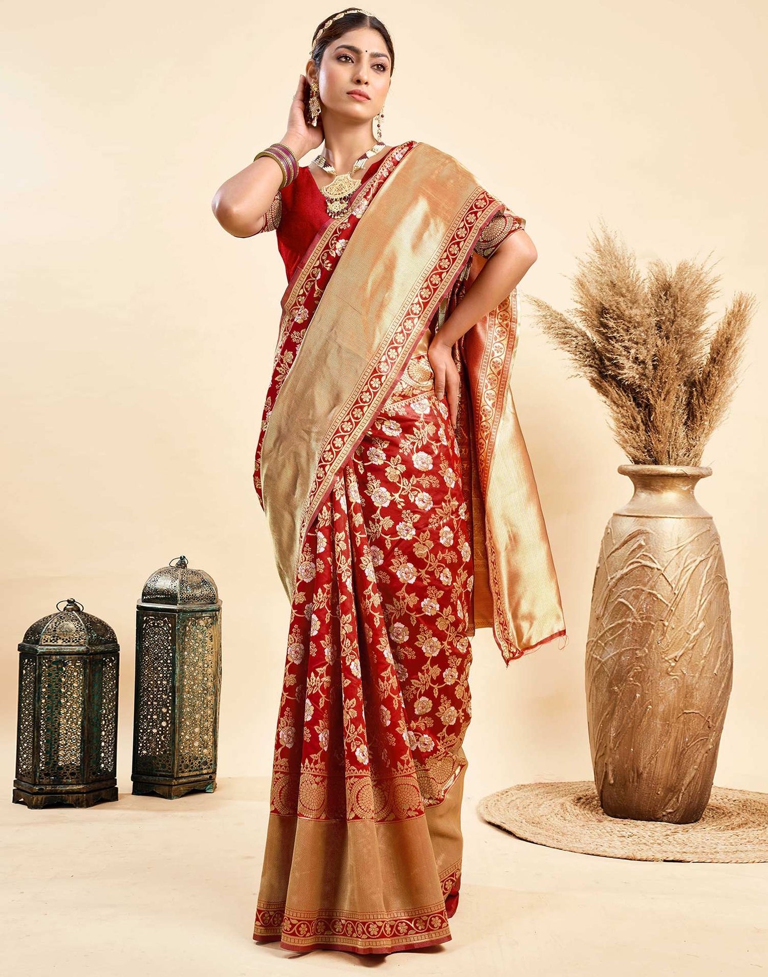 Red Silk Woven Banarasi Saree