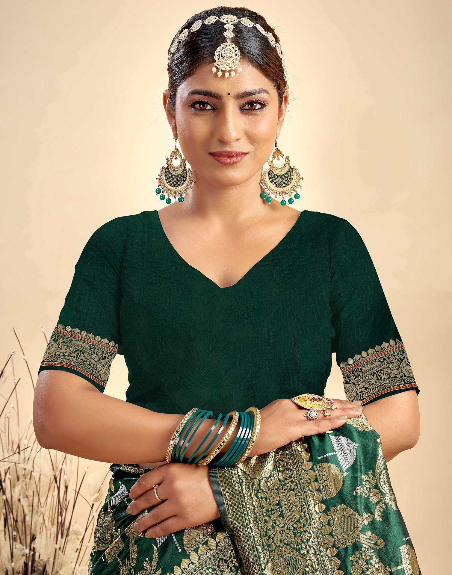 Dark Green Silk Woven Banarasi Saree