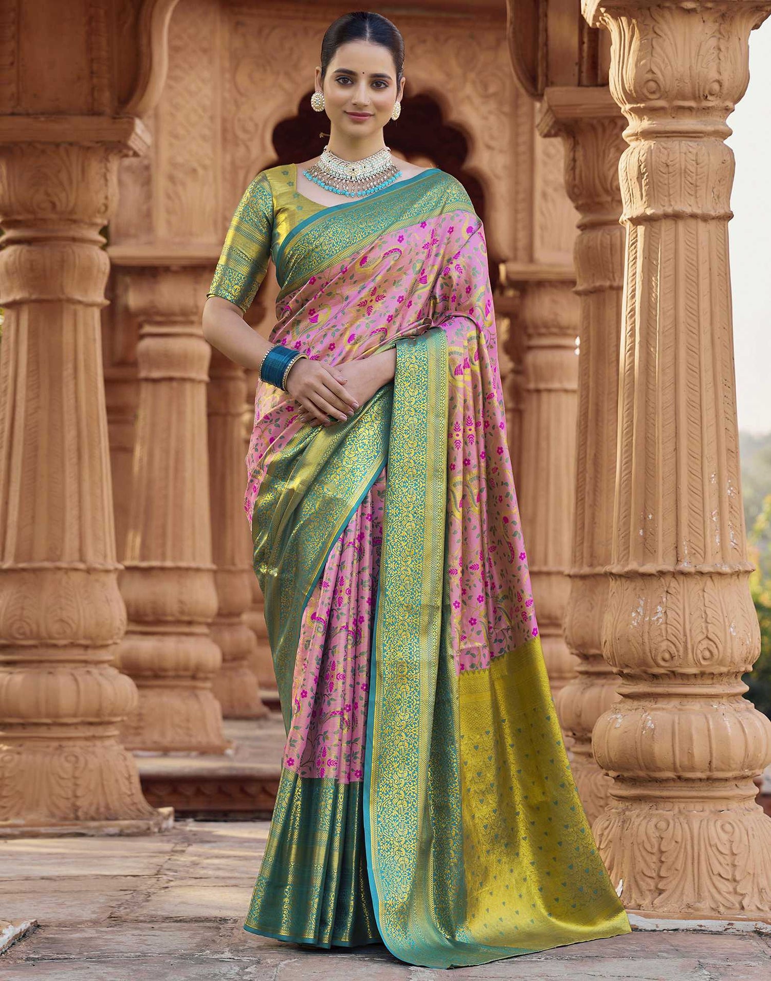 Pink Silk Woven Kanjivaram Saree