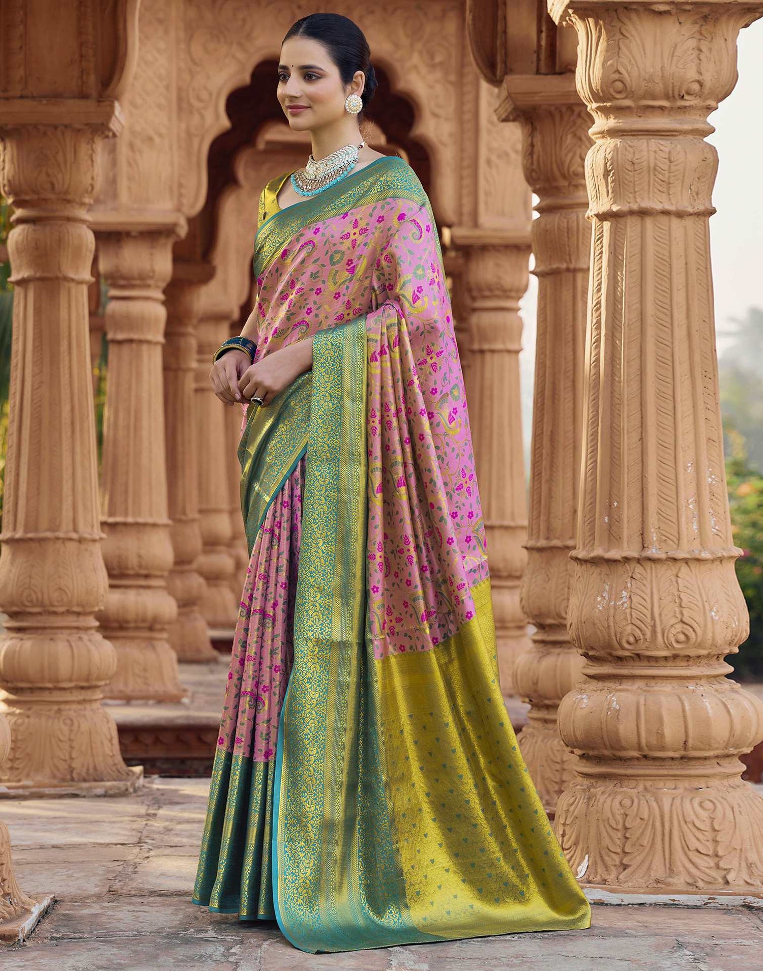 Pink Silk Woven Kanjivaram Saree