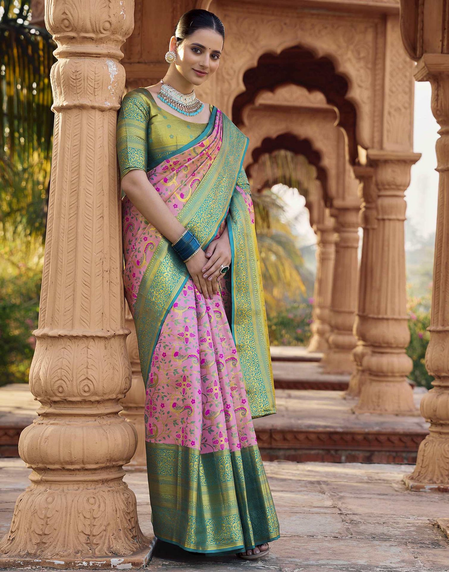 Pink Silk Woven Kanjivaram Saree