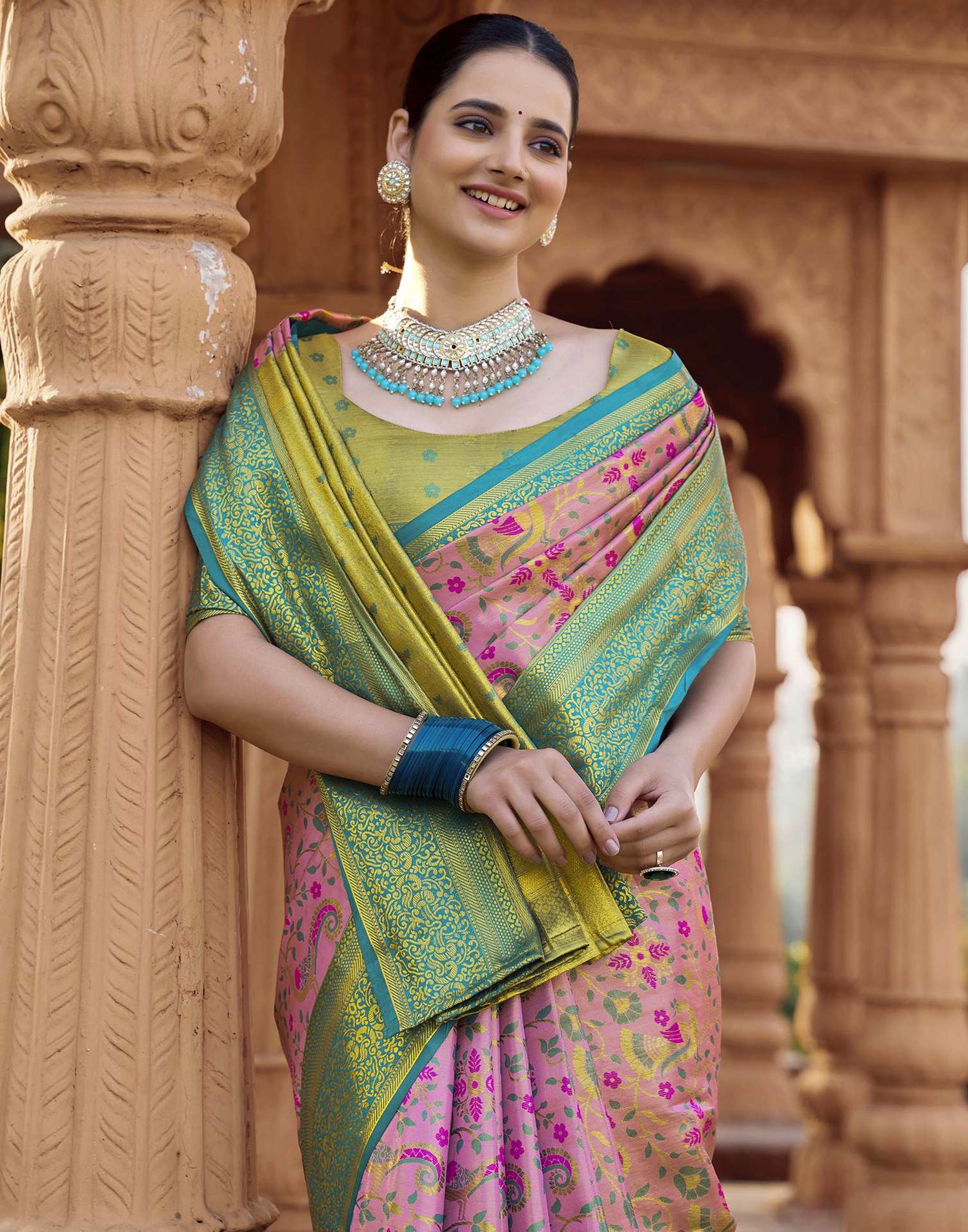 Pink Silk Woven Kanjivaram Saree