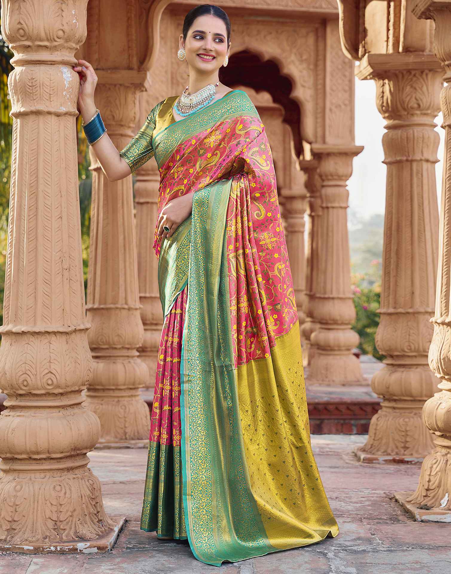 Rose Pink Silk Woven Kanjivaram Saree