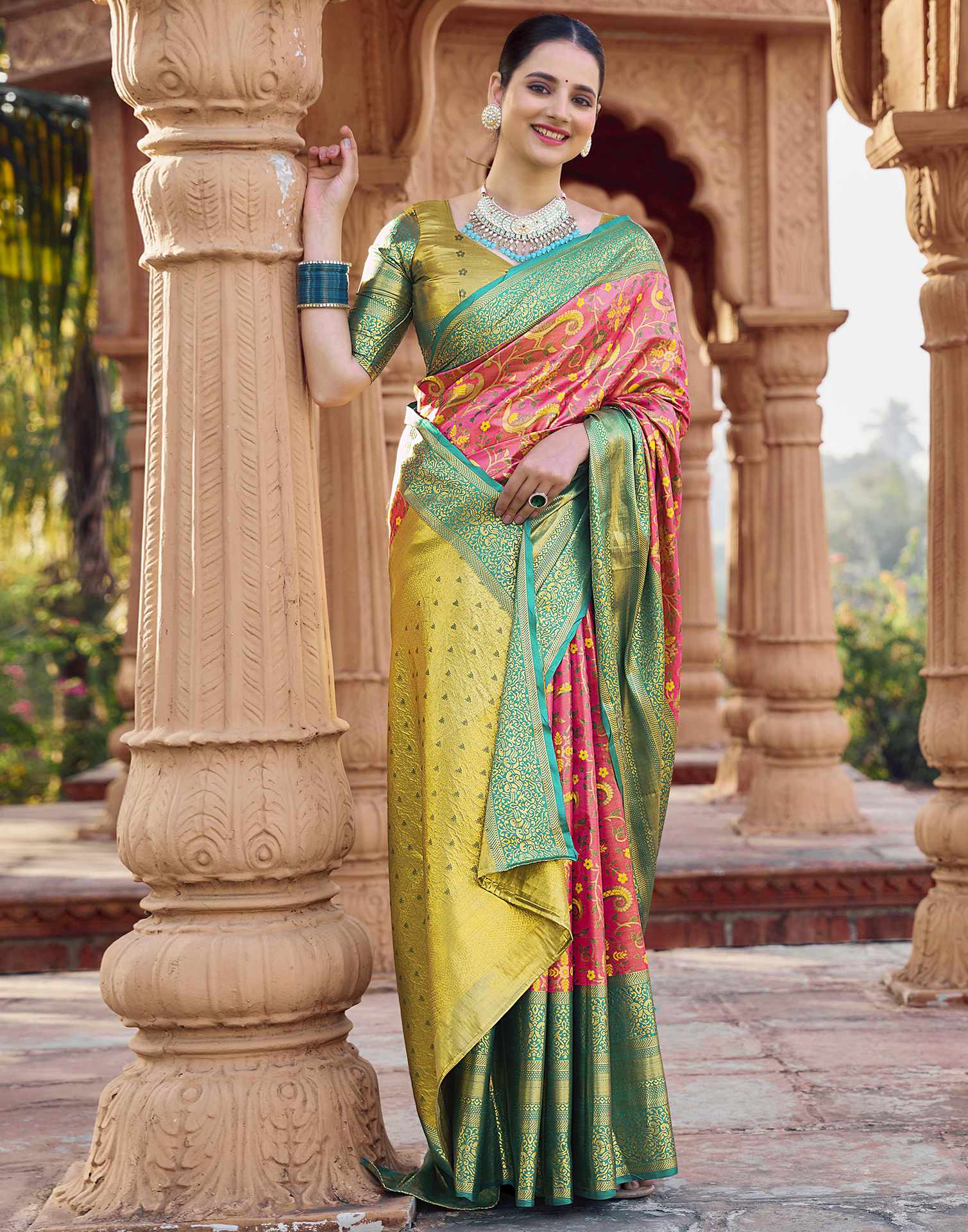Rose Pink Silk Woven Kanjivaram Saree