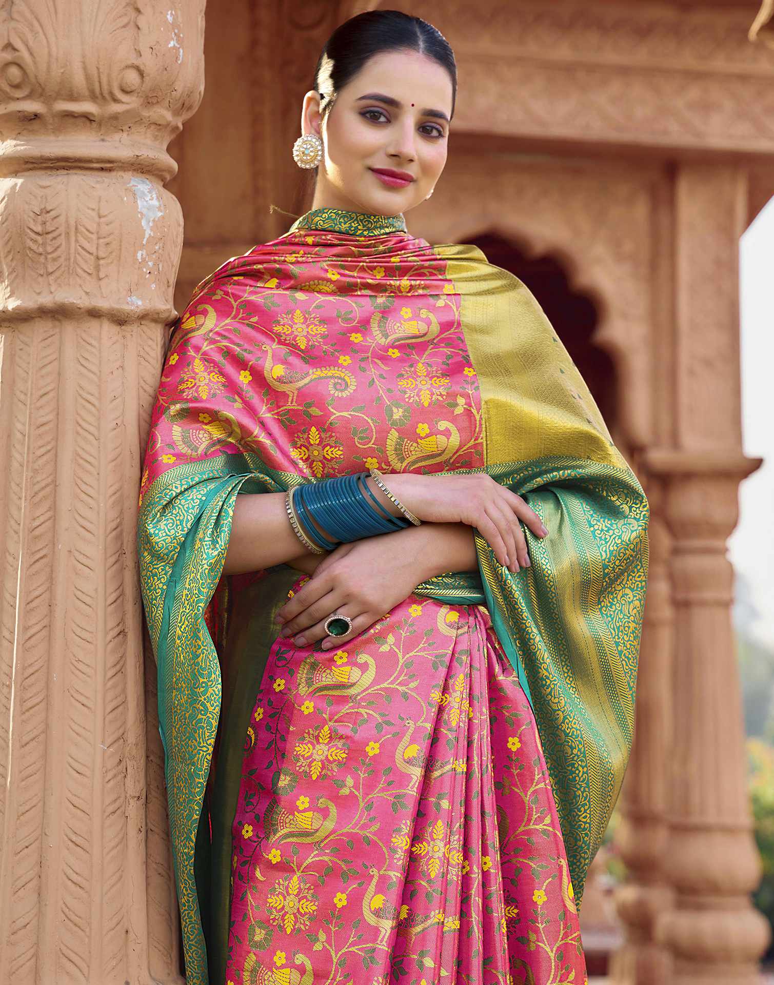 Rose Pink Silk Woven Kanjivaram Saree
