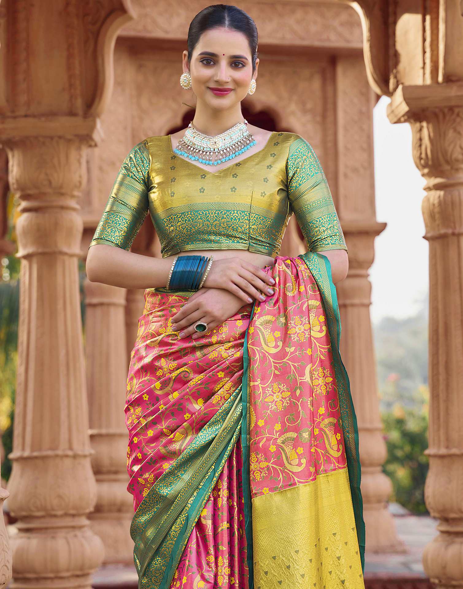 Rose Pink Silk Woven Kanjivaram Saree