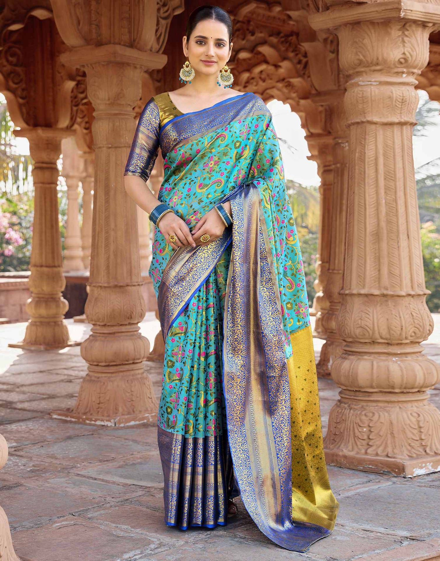 Sky Blue Silk Woven Kanjivaram Saree