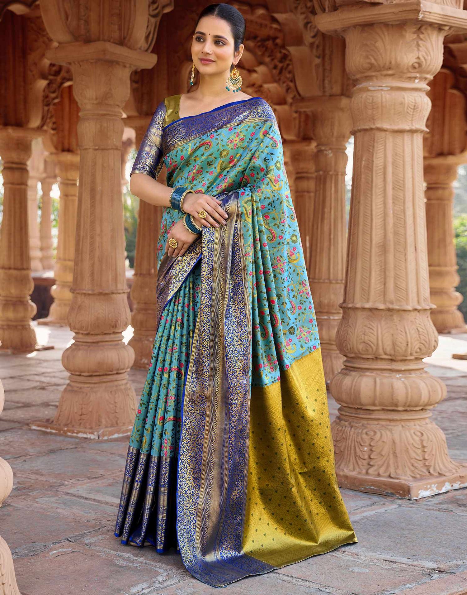 Sky Blue Silk Woven Kanjivaram Saree