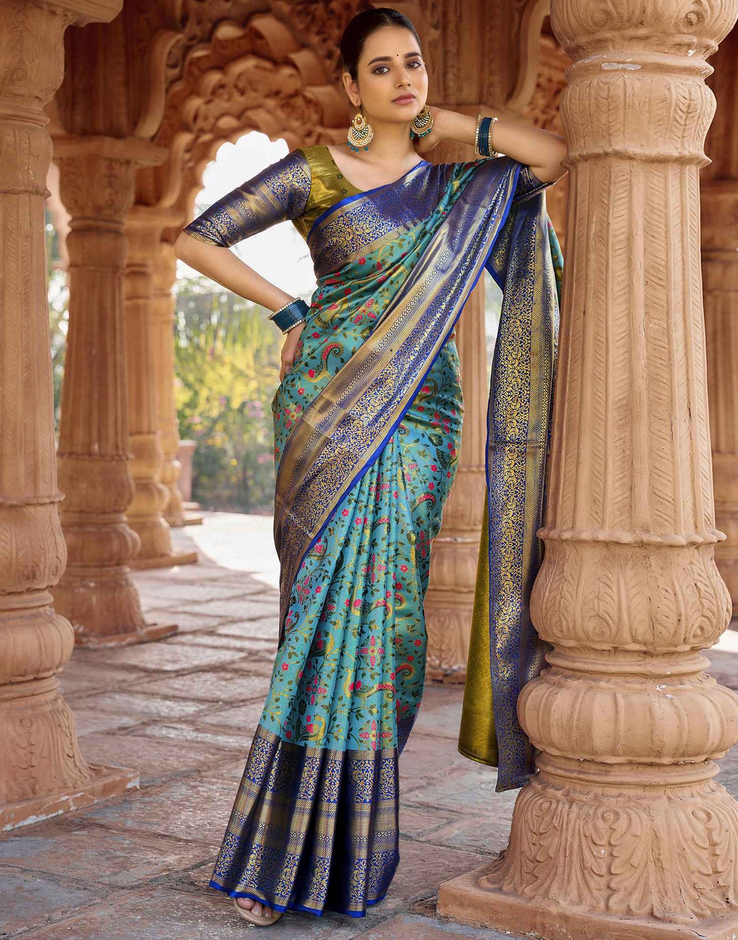 Sky Blue Silk Woven Kanjivaram Saree
