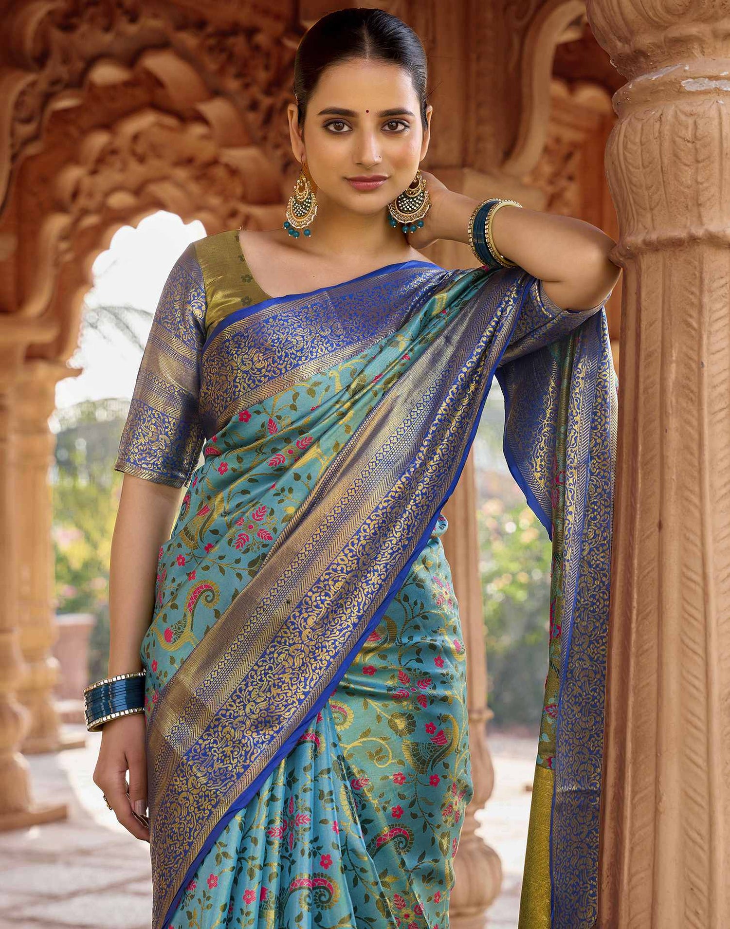 Sky Blue Silk Woven Kanjivaram Saree