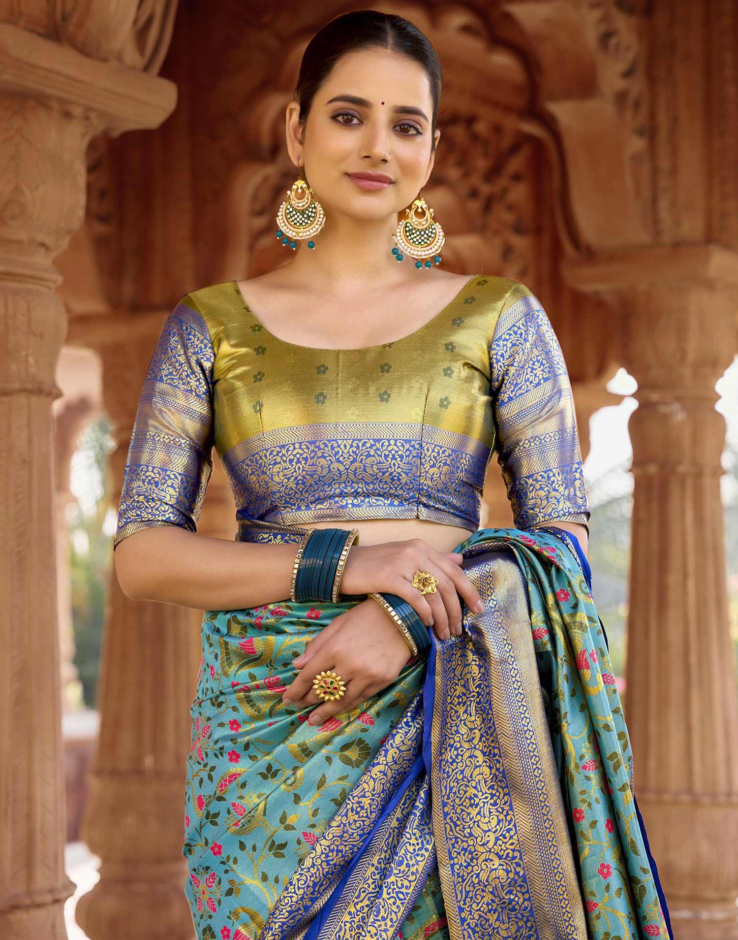 Sky Blue Silk Woven Kanjivaram Saree