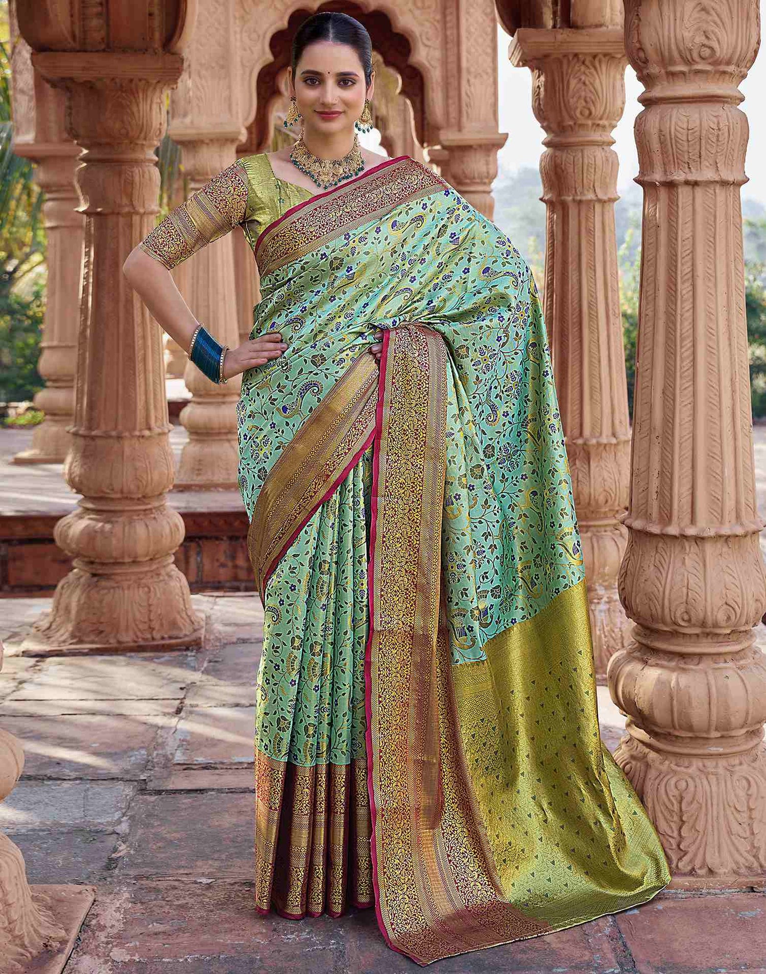 Mint Green Silk Woven Kanjivaram Saree