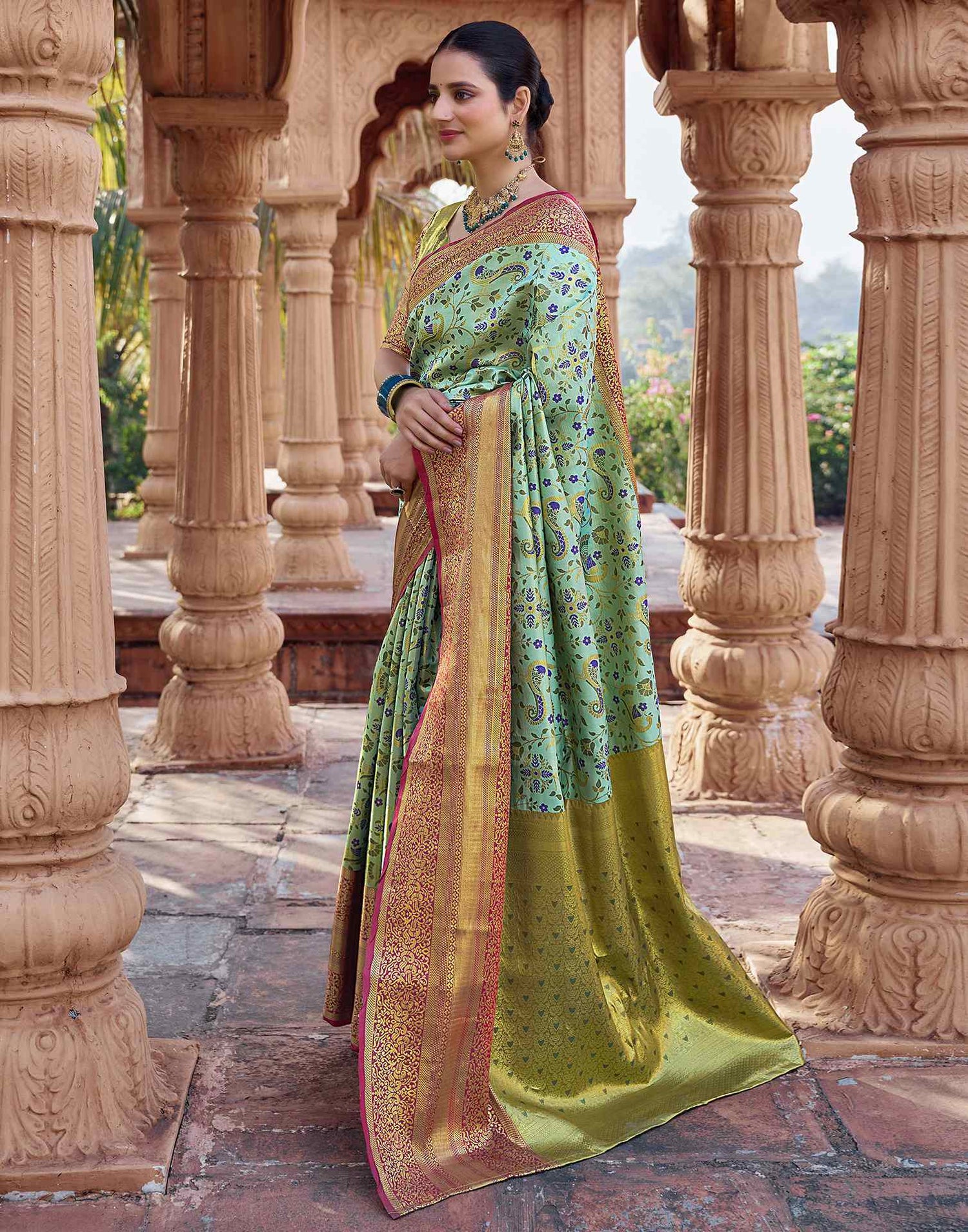 Mint Green Silk Woven Kanjivaram Saree