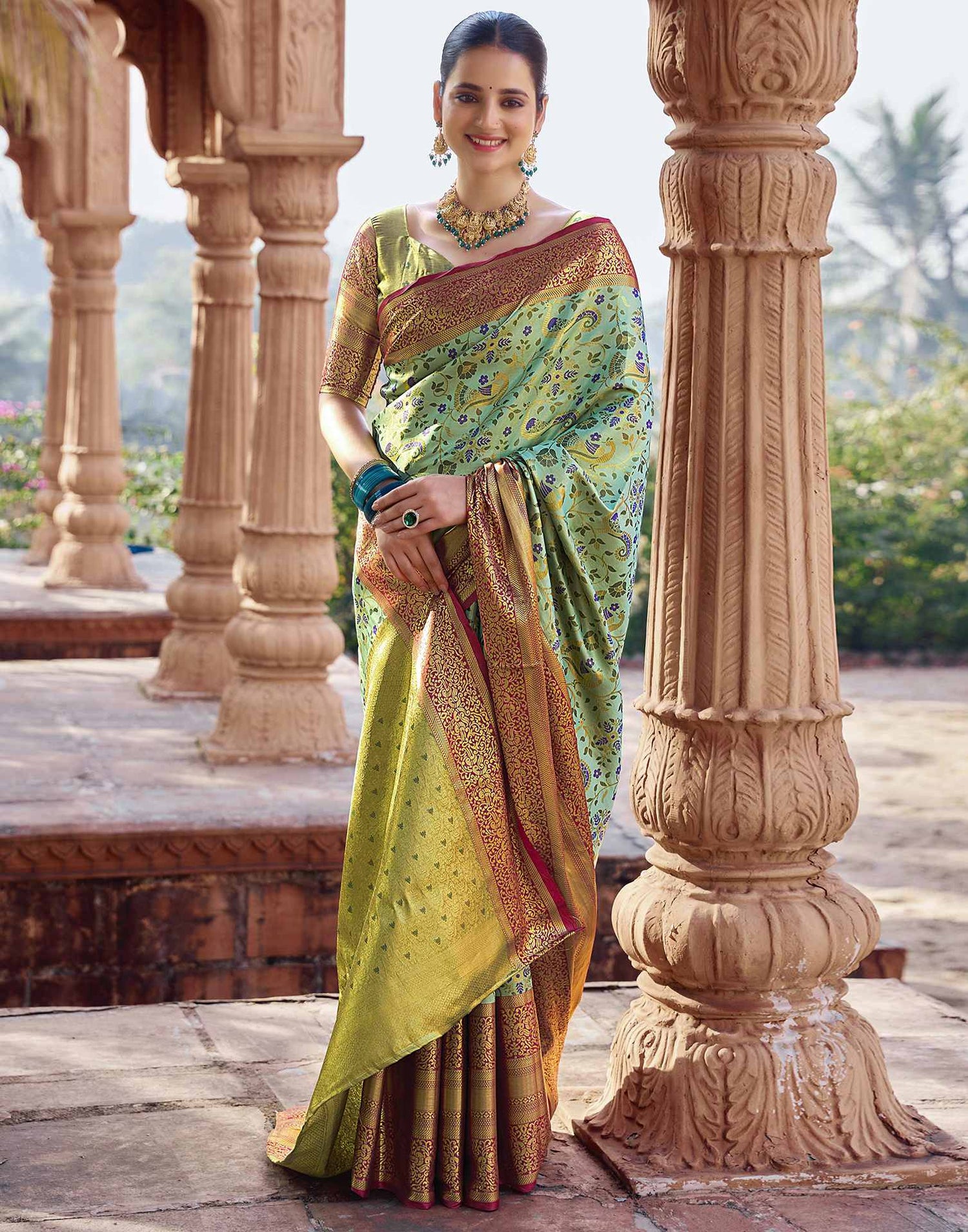 Mint Green Silk Woven Kanjivaram Saree