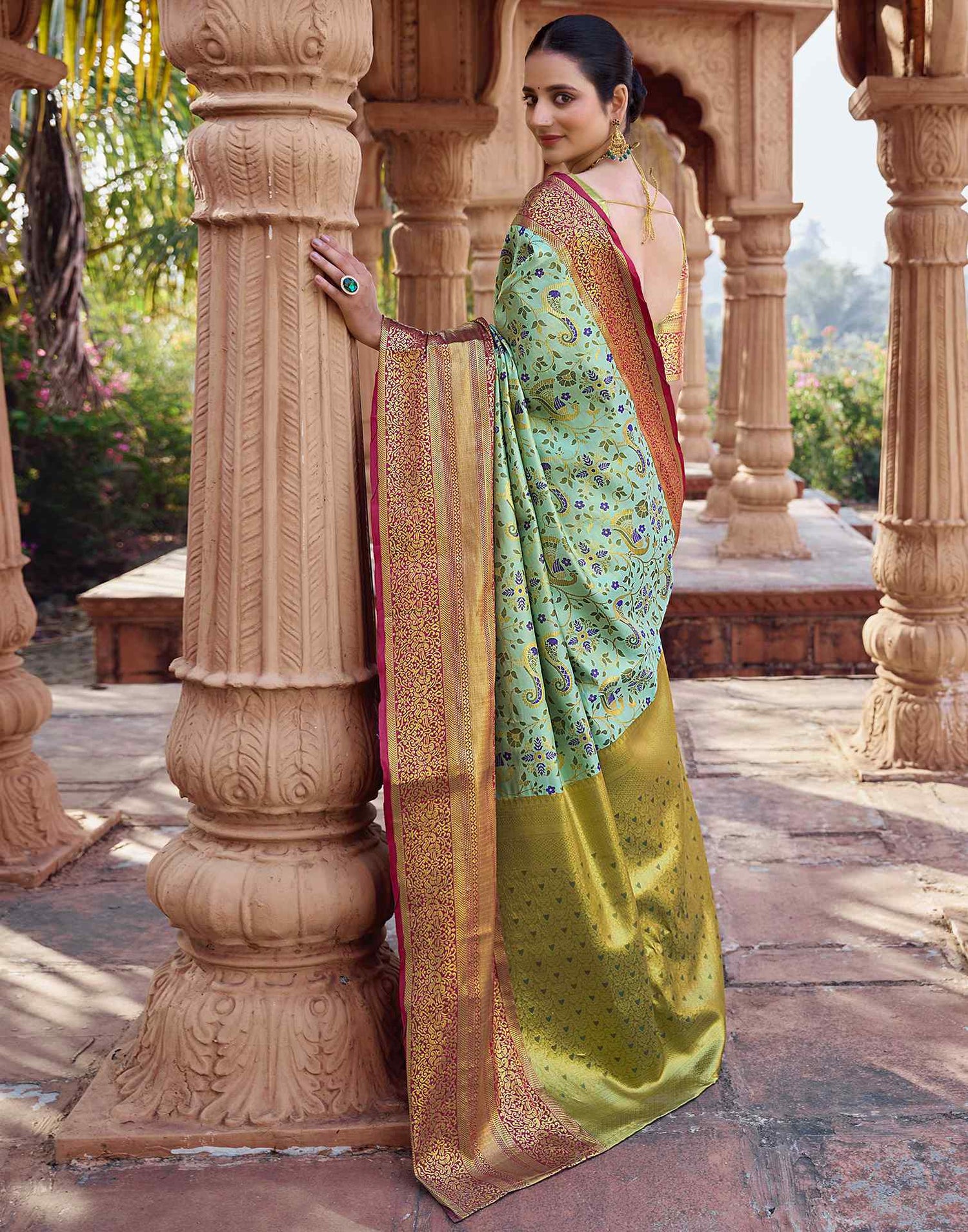 Mint Green Silk Woven Kanjivaram Saree