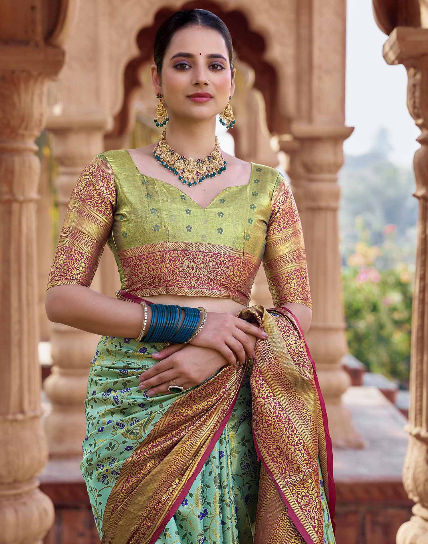 Mint Green Silk Woven Kanjivaram Saree