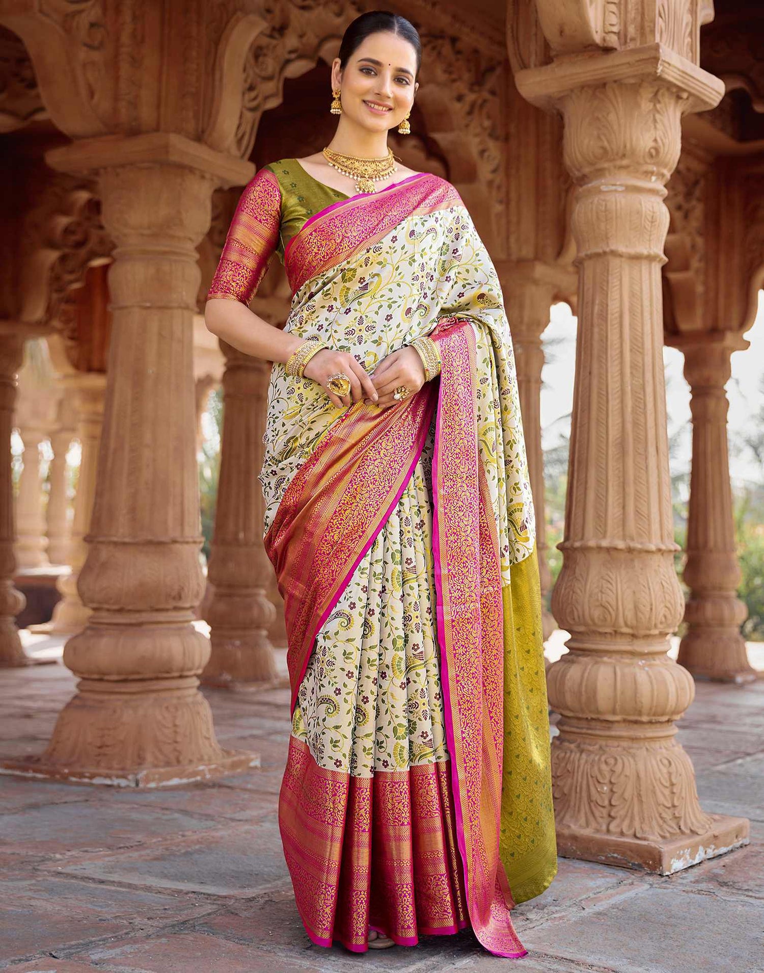 Off White Silk Woven Kanjivaram Saree